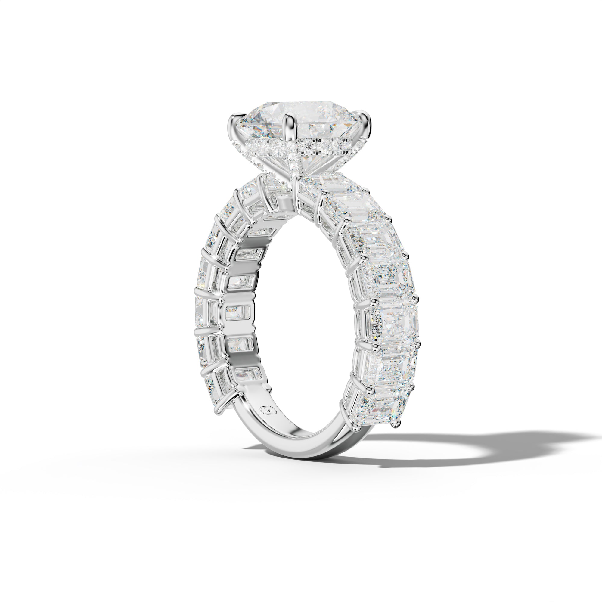 Mina Round Diamond Engagement Ring With Emerald Cut Side Stones