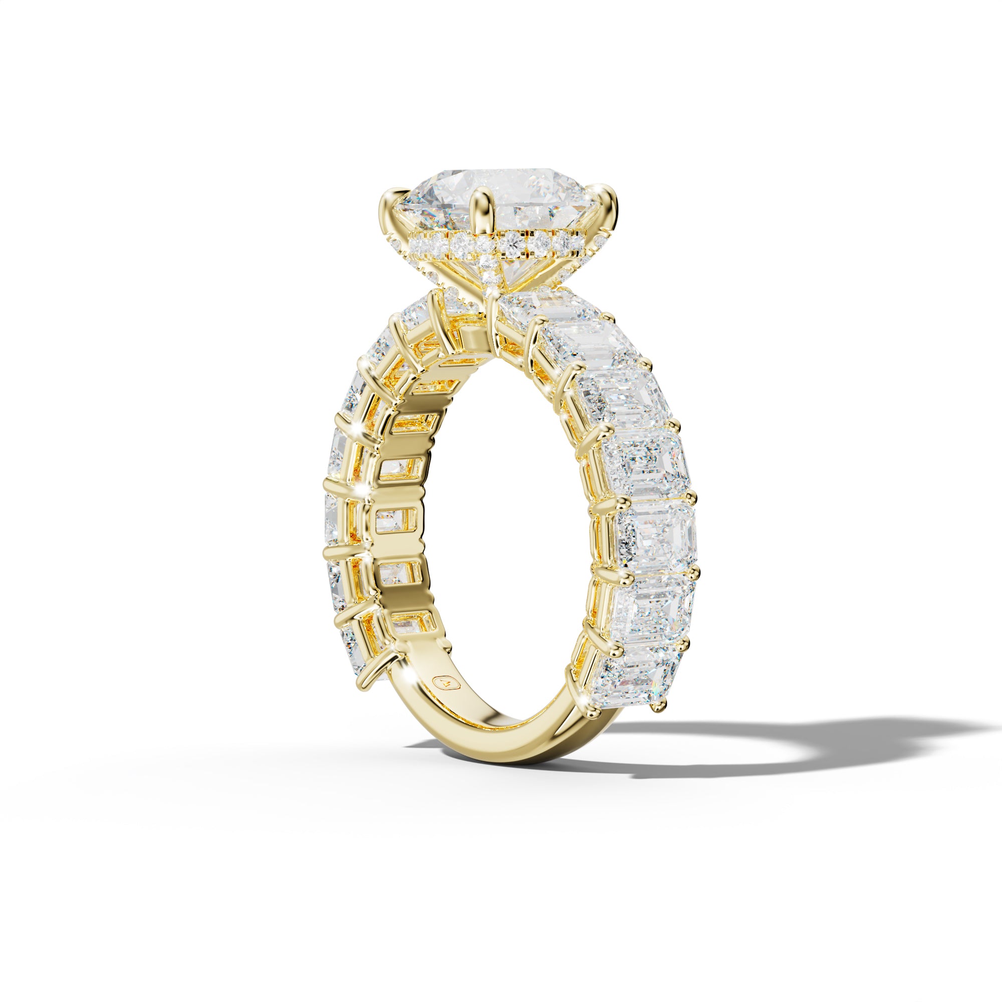 Mina Round Diamond Engagement Ring With Emerald Cut Side Stones