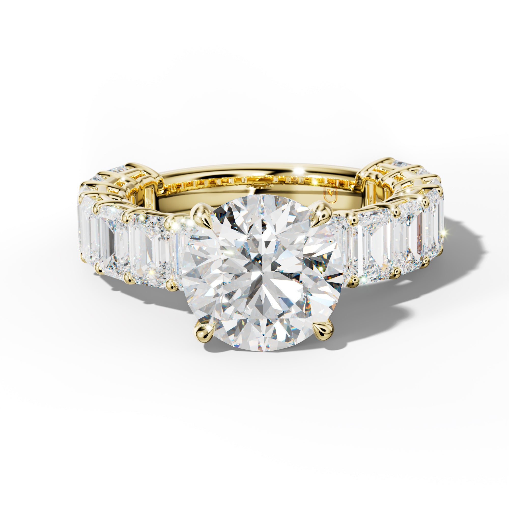 Mina Round Diamond Engagement Ring With Emerald Cut Side Stones