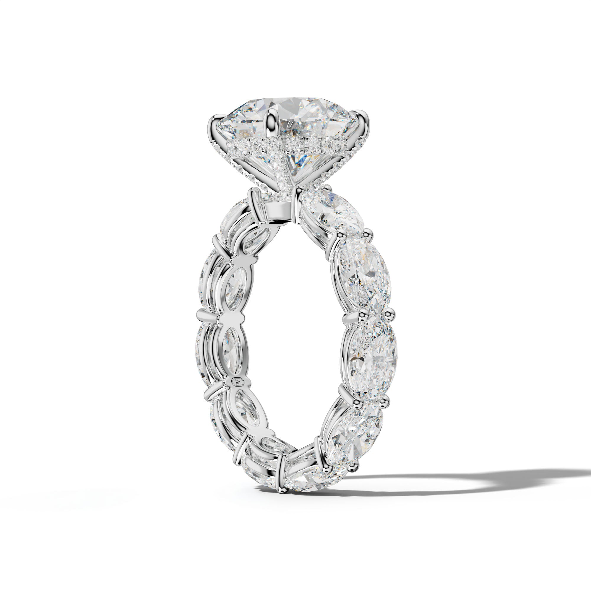 Alessia Round Diamond Engagement Ring With East West Oval Side Stones
