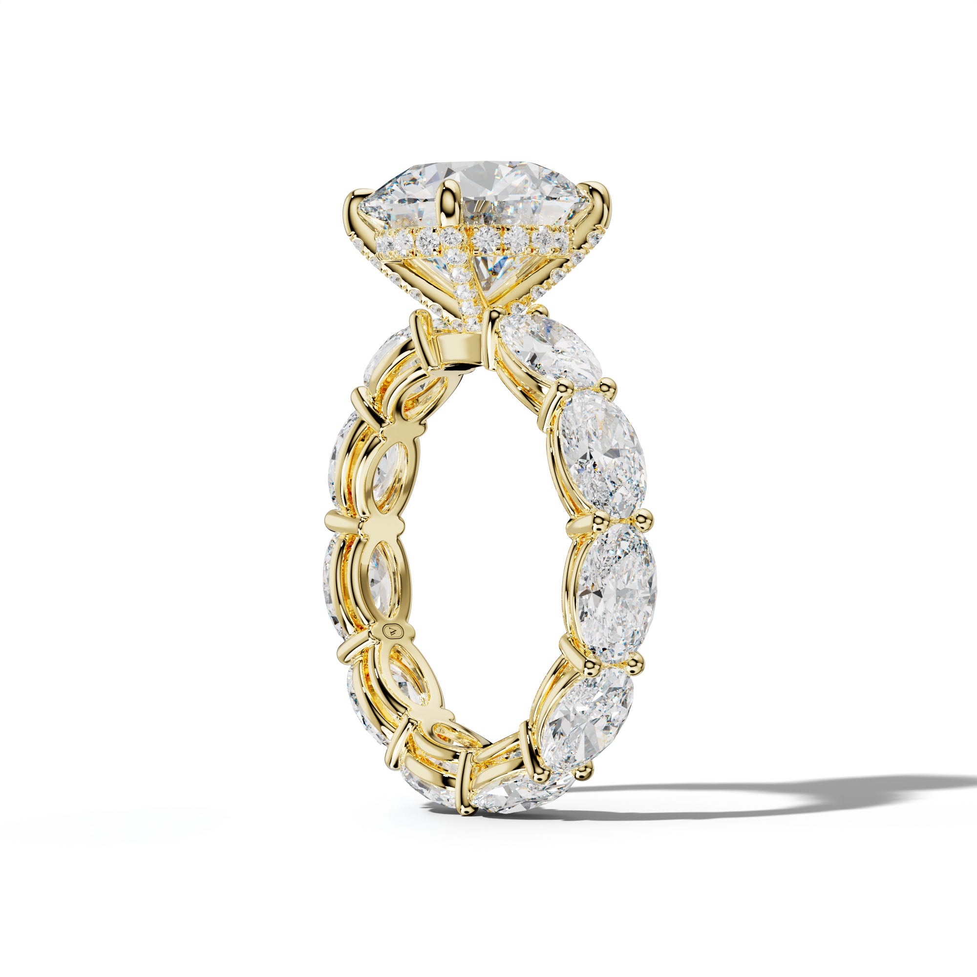 Alessia Round Diamond Engagement Ring With East West Oval Side Stones