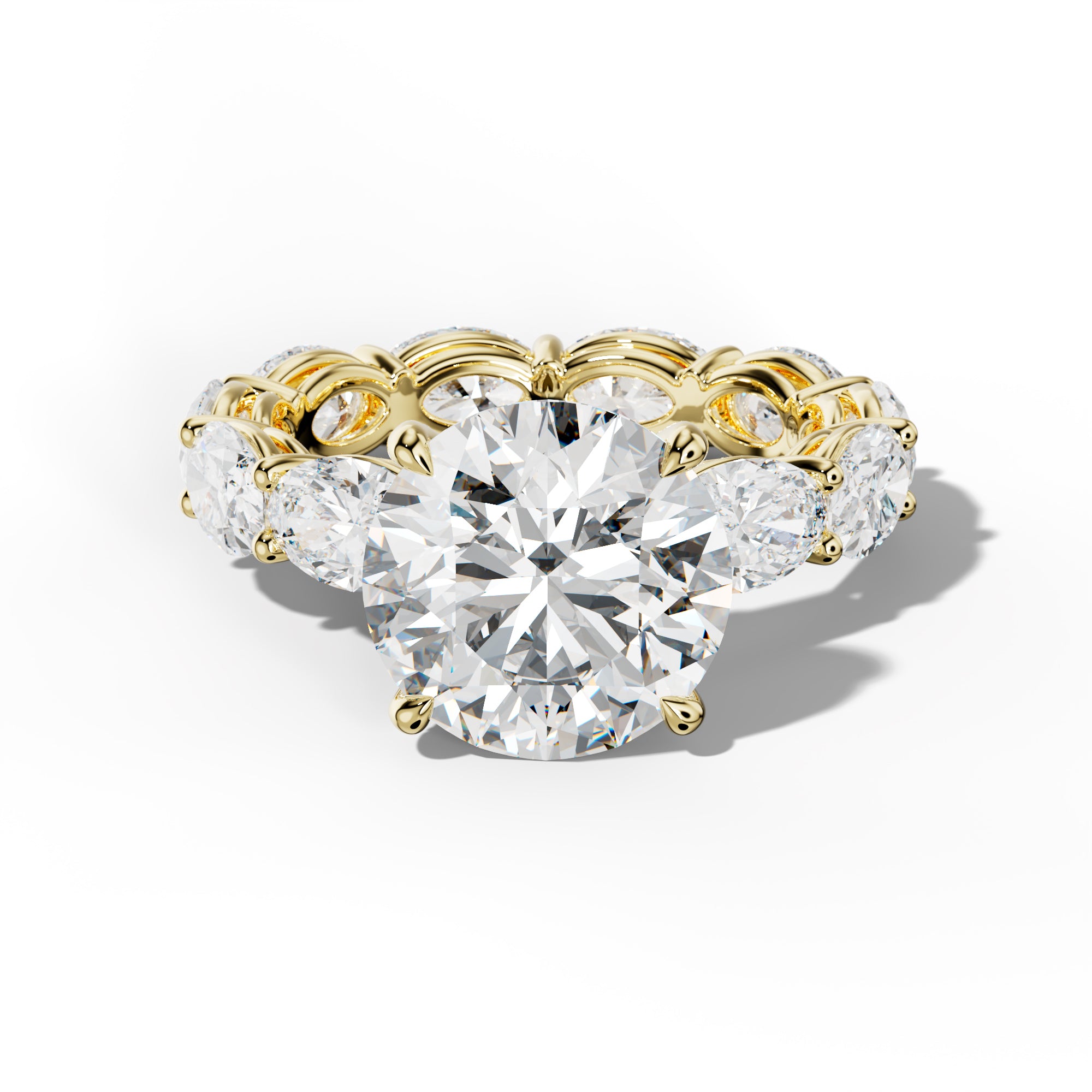Alessia Round Diamond Engagement Ring With East West Oval Side Stones