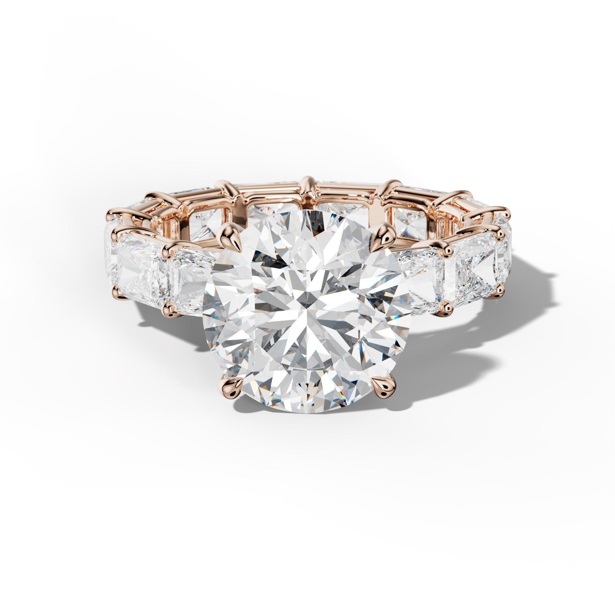 Mavis Round Diamond Engagement Ring With East West Radiant Side Stones