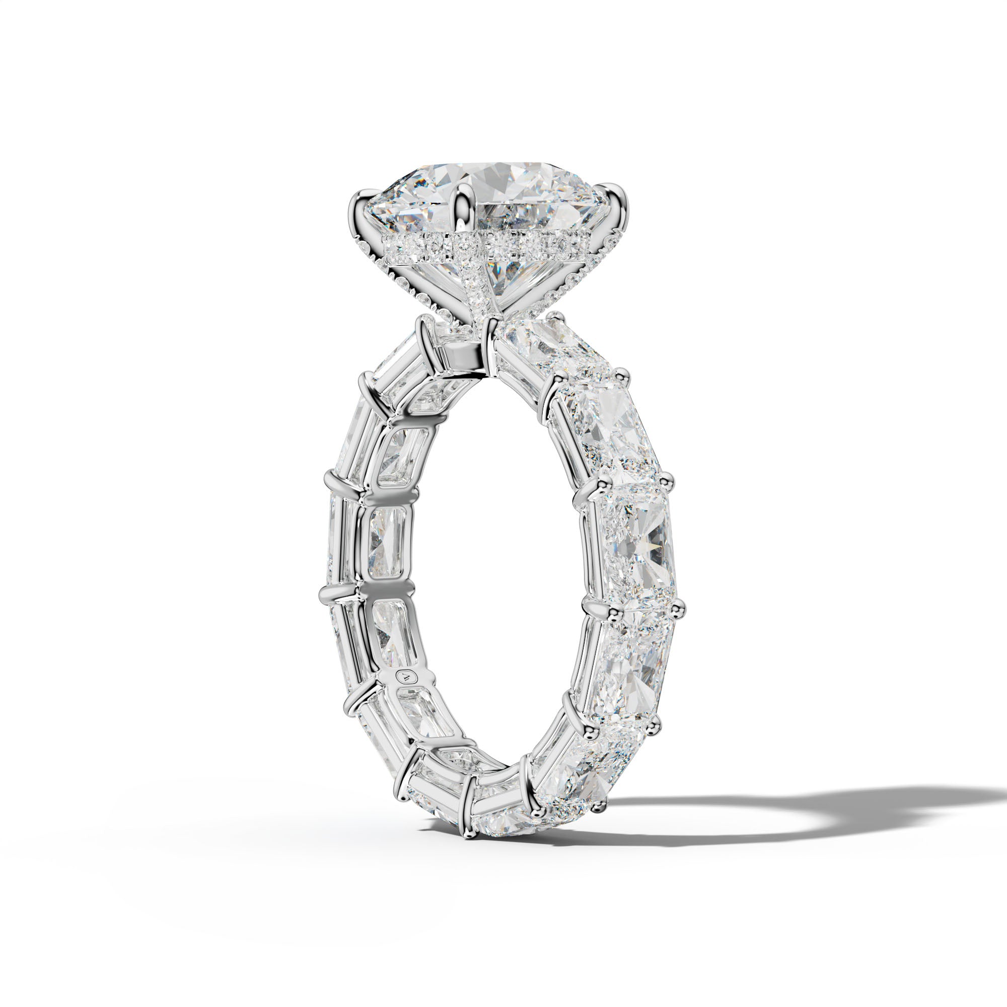 Mavis Round Diamond Engagement Ring With East West Radiant Side Stones