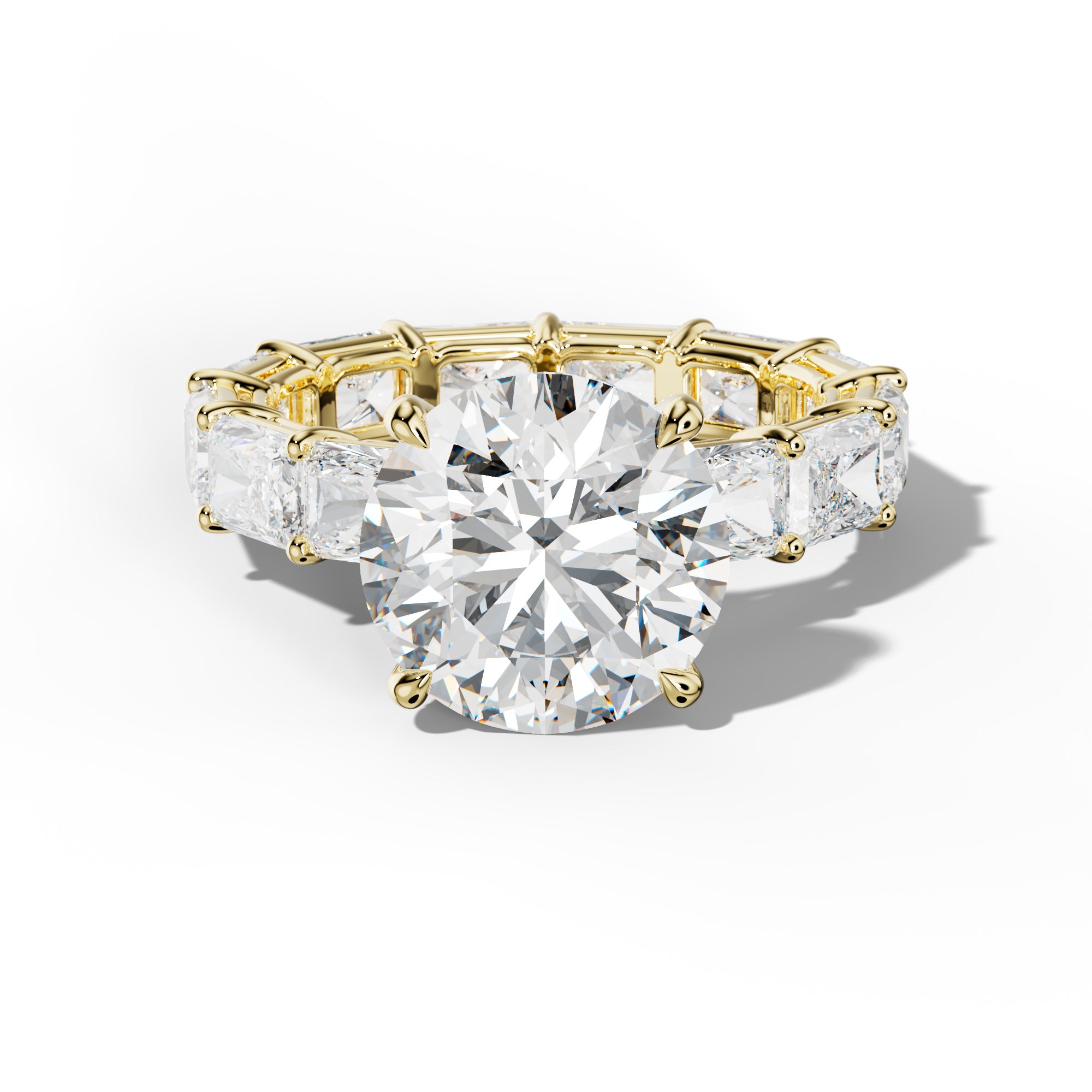 Mavis Round Diamond Engagement Ring With East West Radiant Side Stones