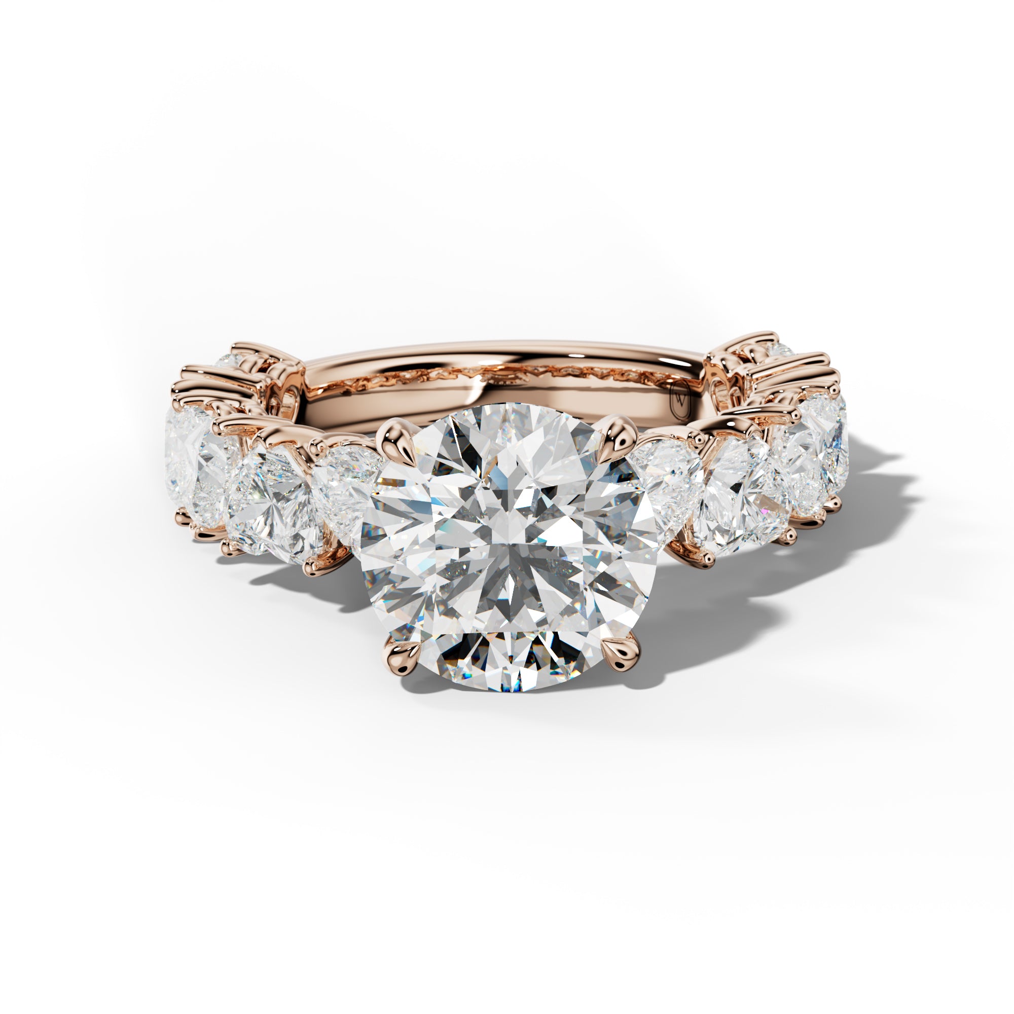 Logan Round Diamond Engagement Ring With Heart Side Stones