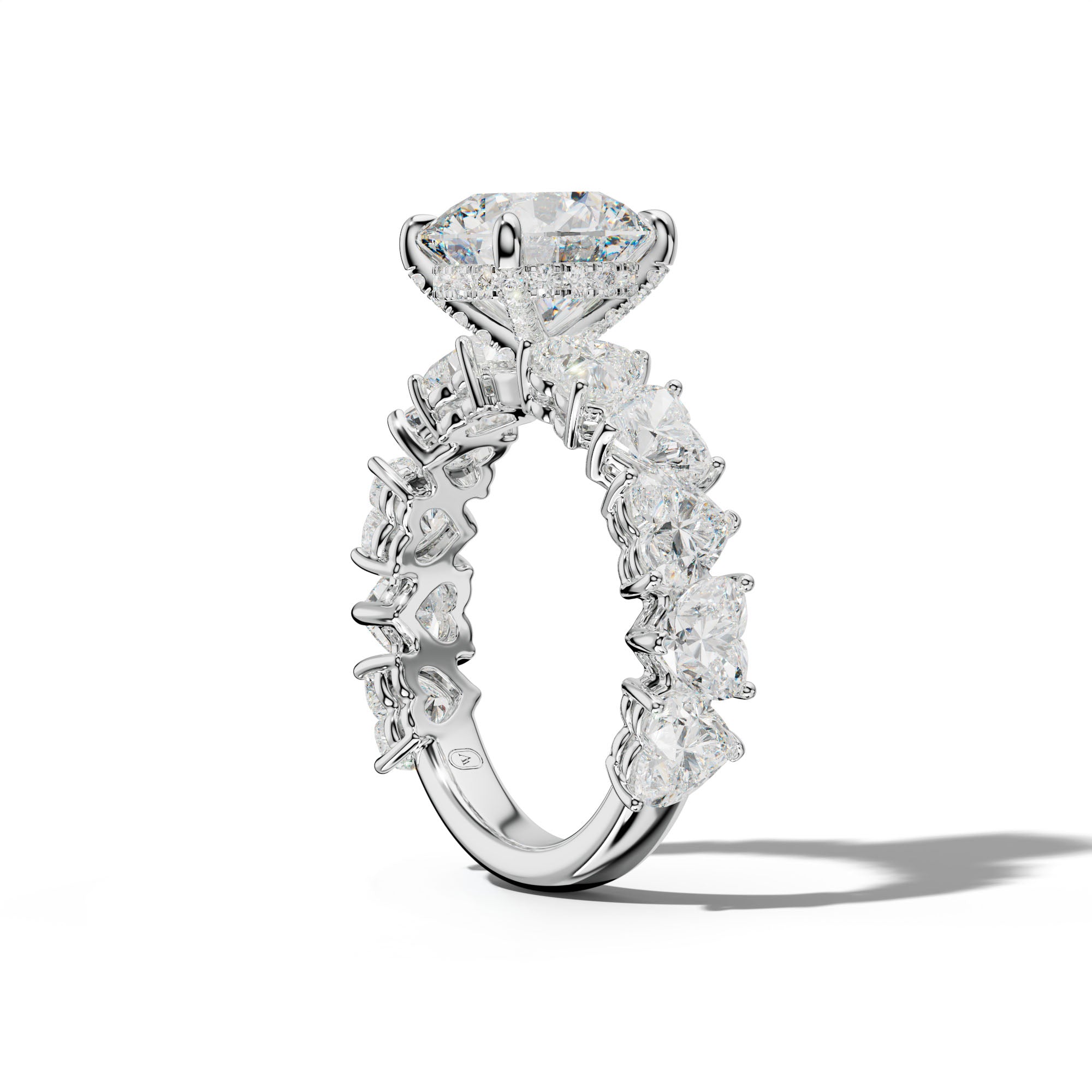 Logan Round Diamond Engagement Ring With Heart Side Stones