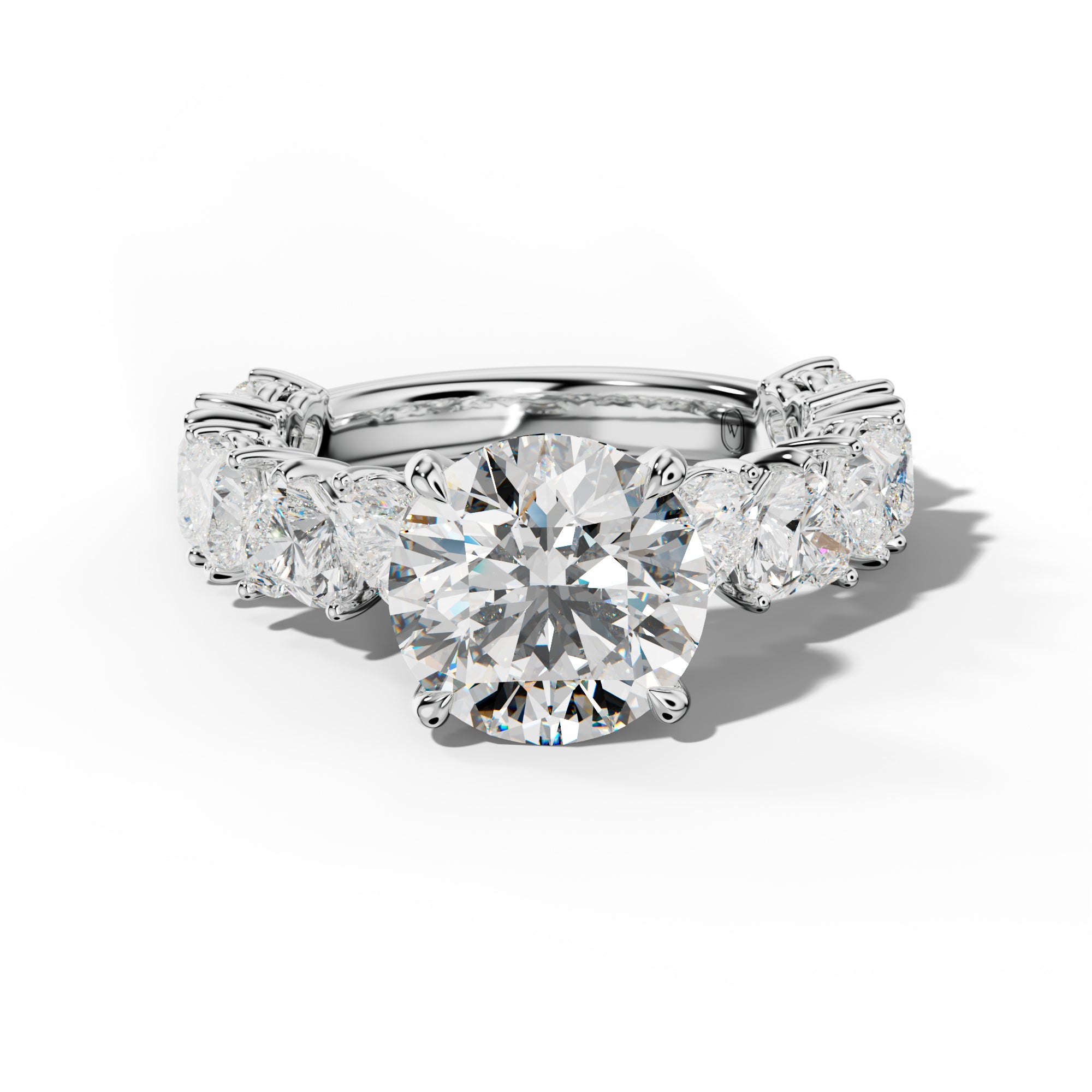 Logan Round Diamond Engagement Ring With Heart Side Stones