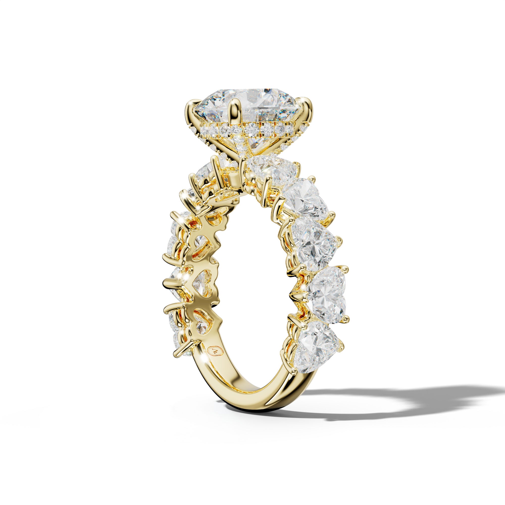Logan Round Diamond Engagement Ring With Heart Side Stones