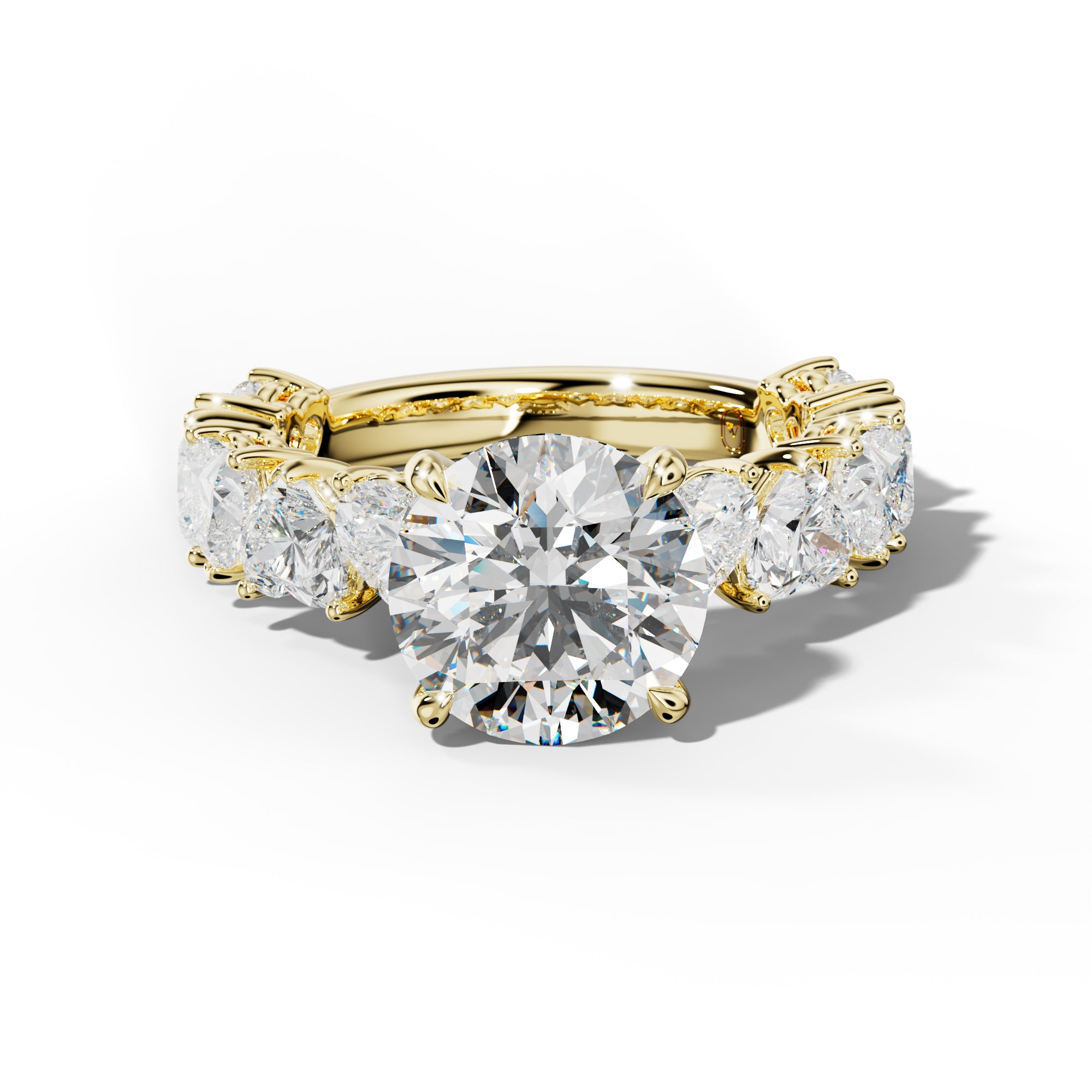 Logan Round Diamond Engagement Ring With Heart Side Stones