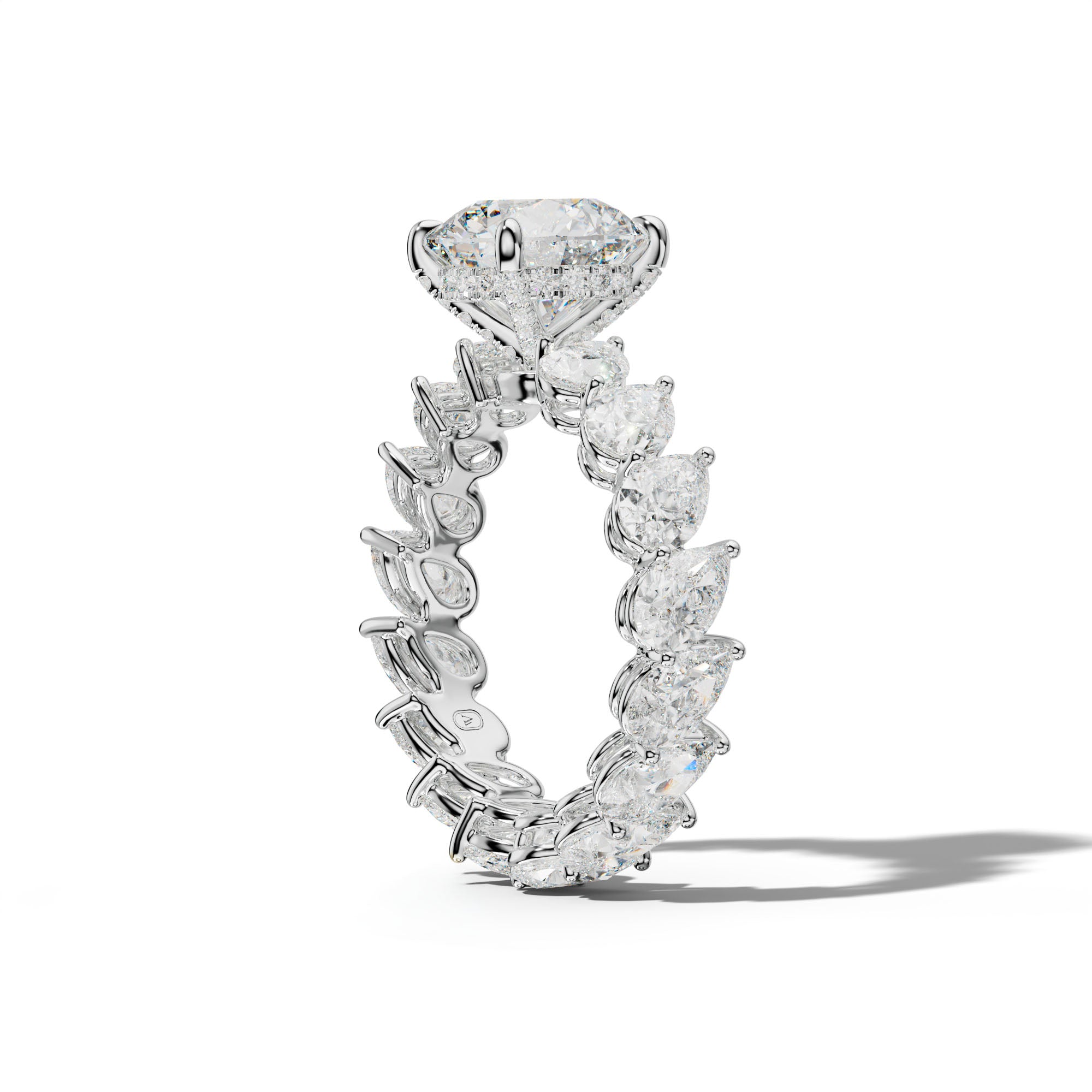 Quinn Round Diamond Engagement Ring With Slanted Pear Side Stones