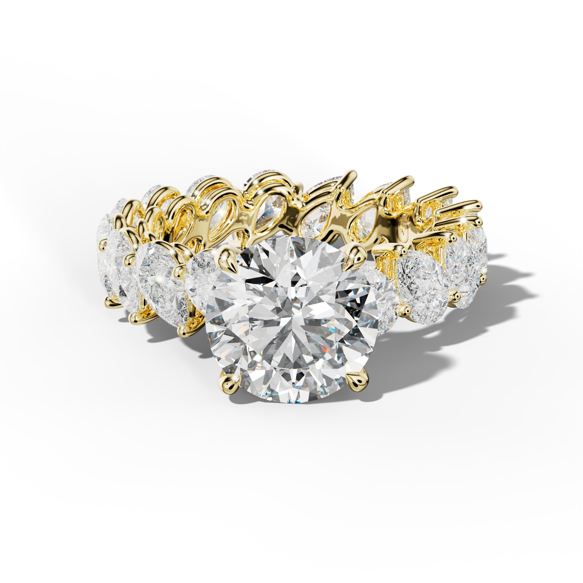 Quinn Round Diamond Engagement Ring With Slanted Pear Side Stones
