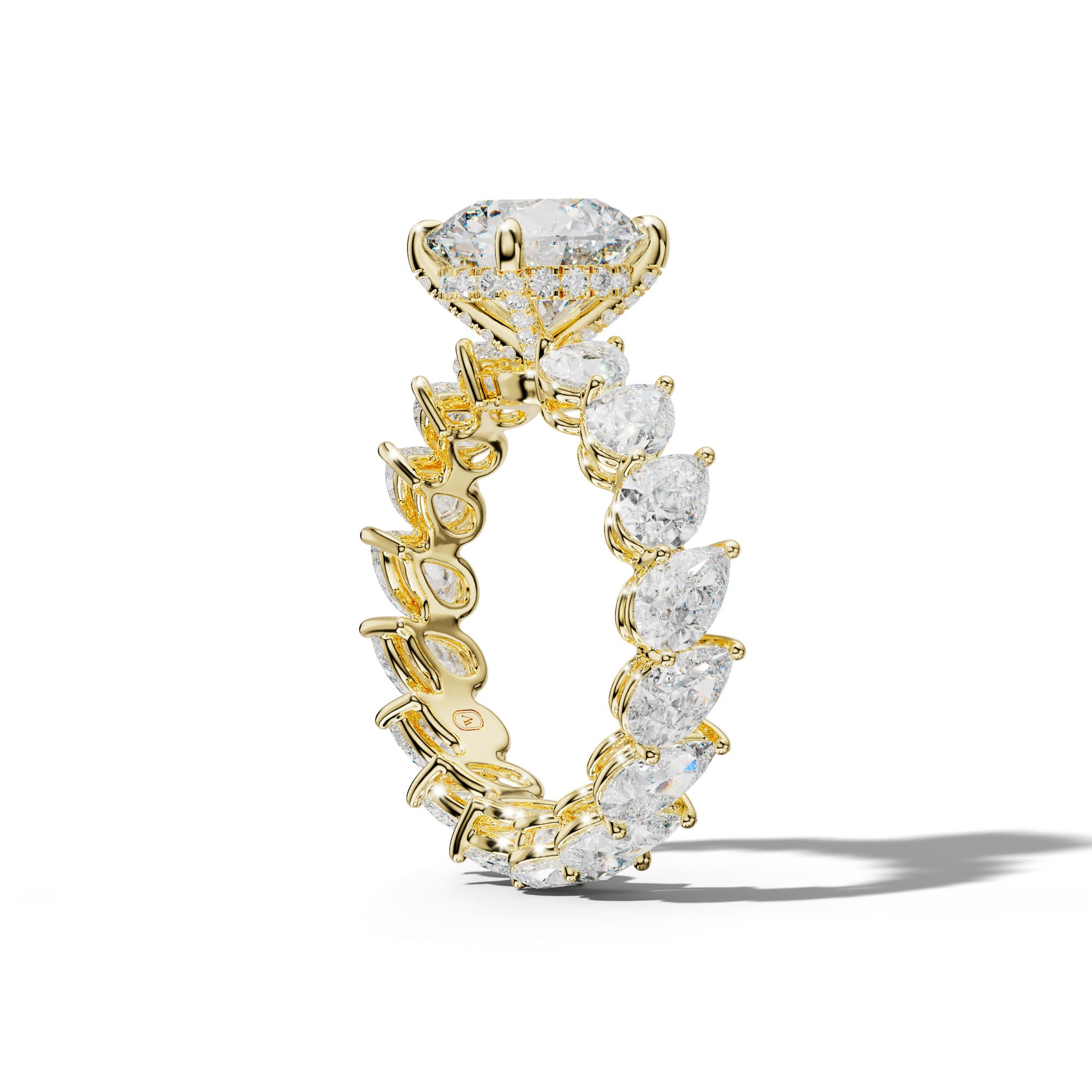 Quinn Round Diamond Engagement Ring With Slanted Pear Side Stones