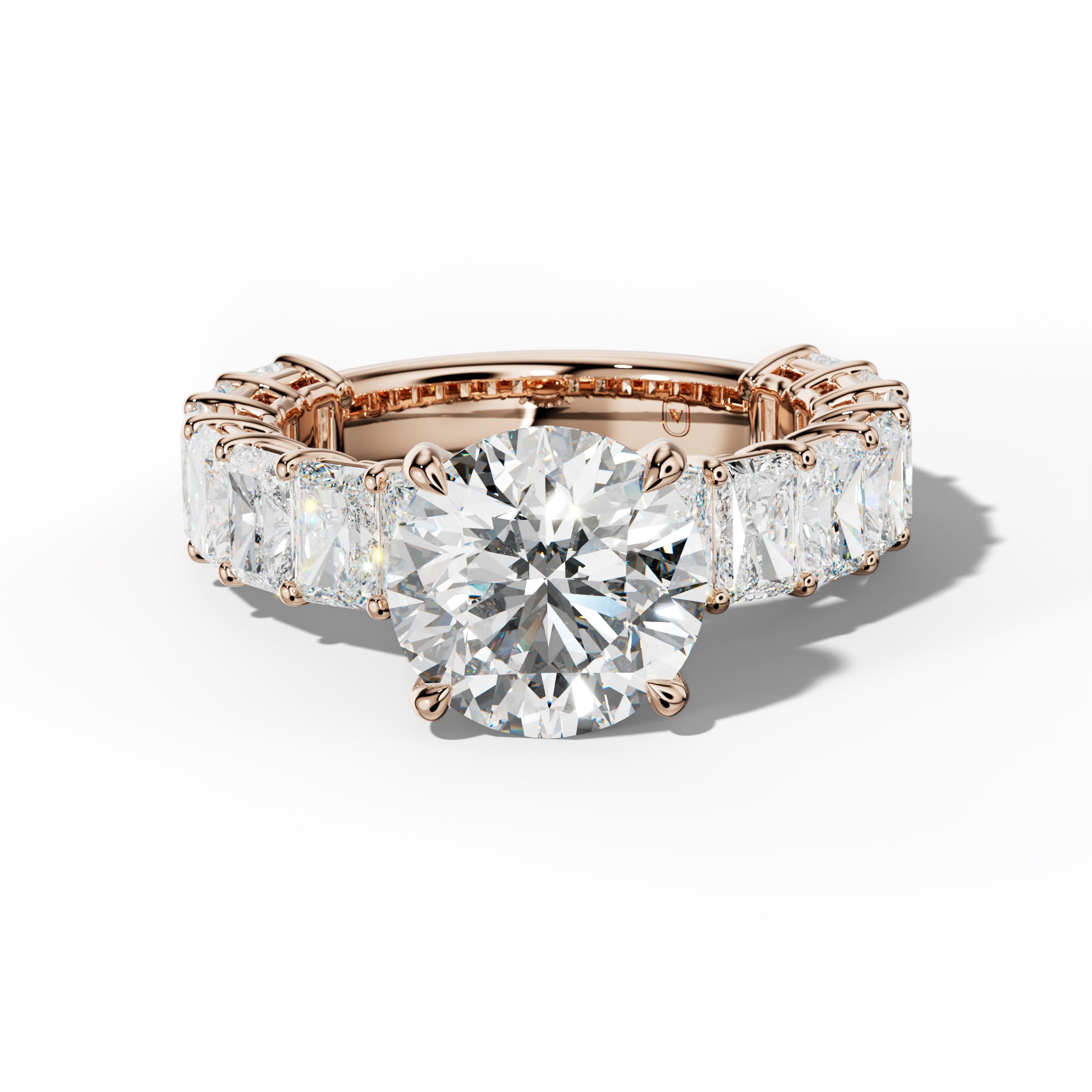 Naomi Round Diamond Engagement Ring With Radiant Side Stones