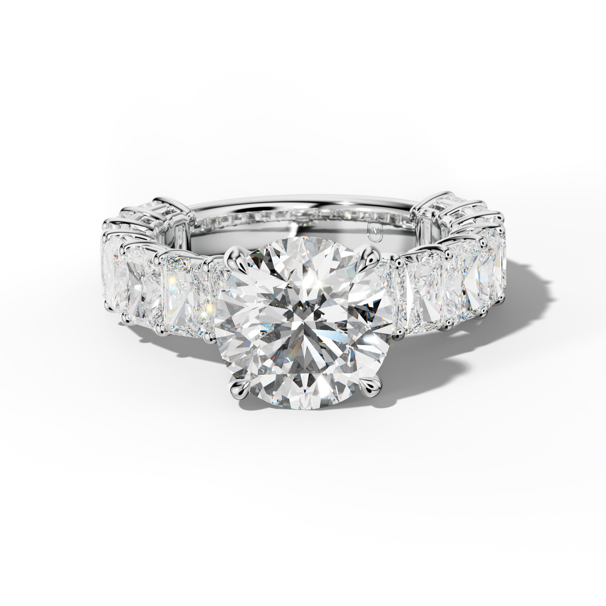 Naomi Round Diamond Engagement Ring With Radiant Side Stones