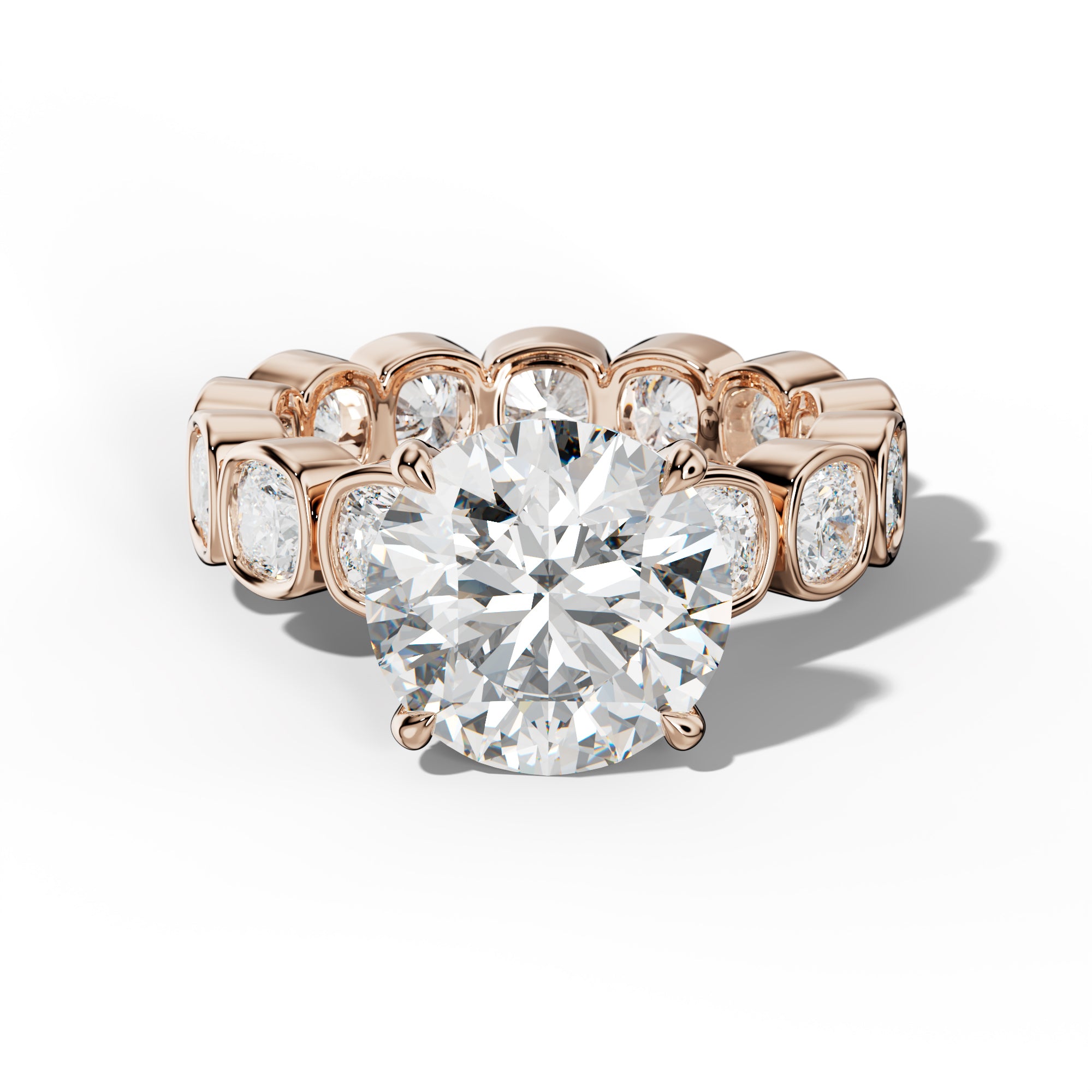 Emerson Round Diamond Engagement Ring With Cushion Side Stones