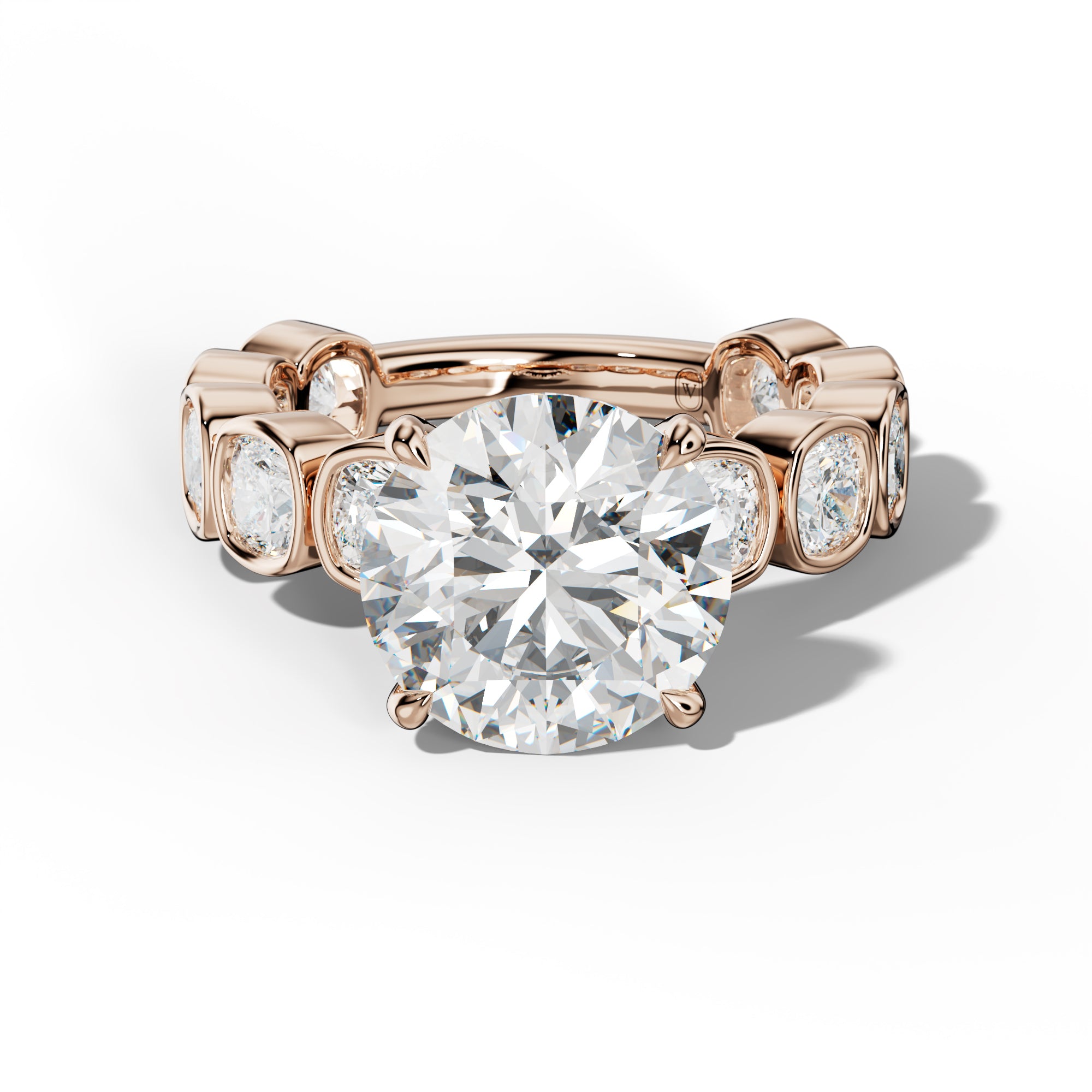 Sage Round Diamond Engagement Ring With Cushion Side Stones