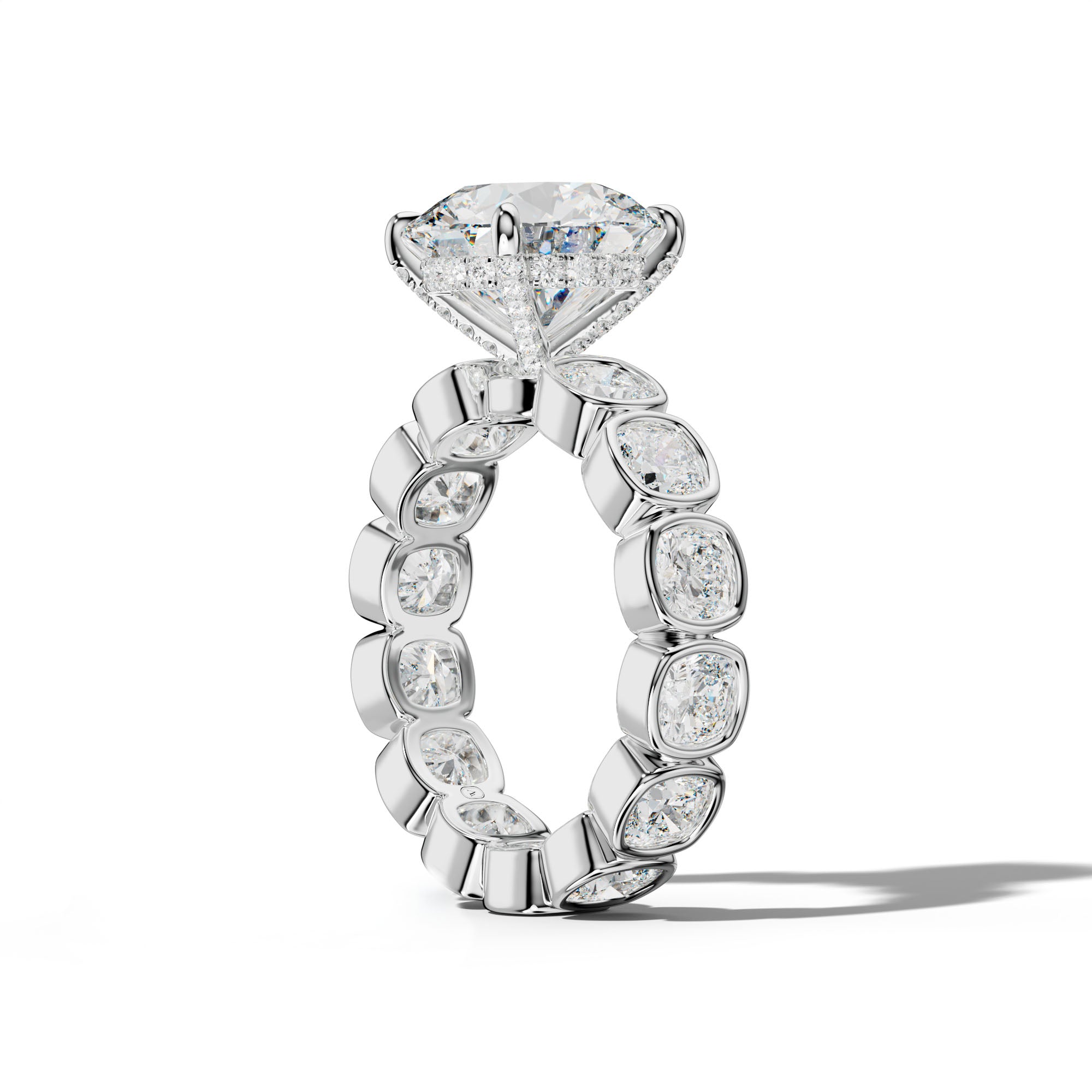 Emerson Round Diamond Engagement Ring With Cushion Side Stones