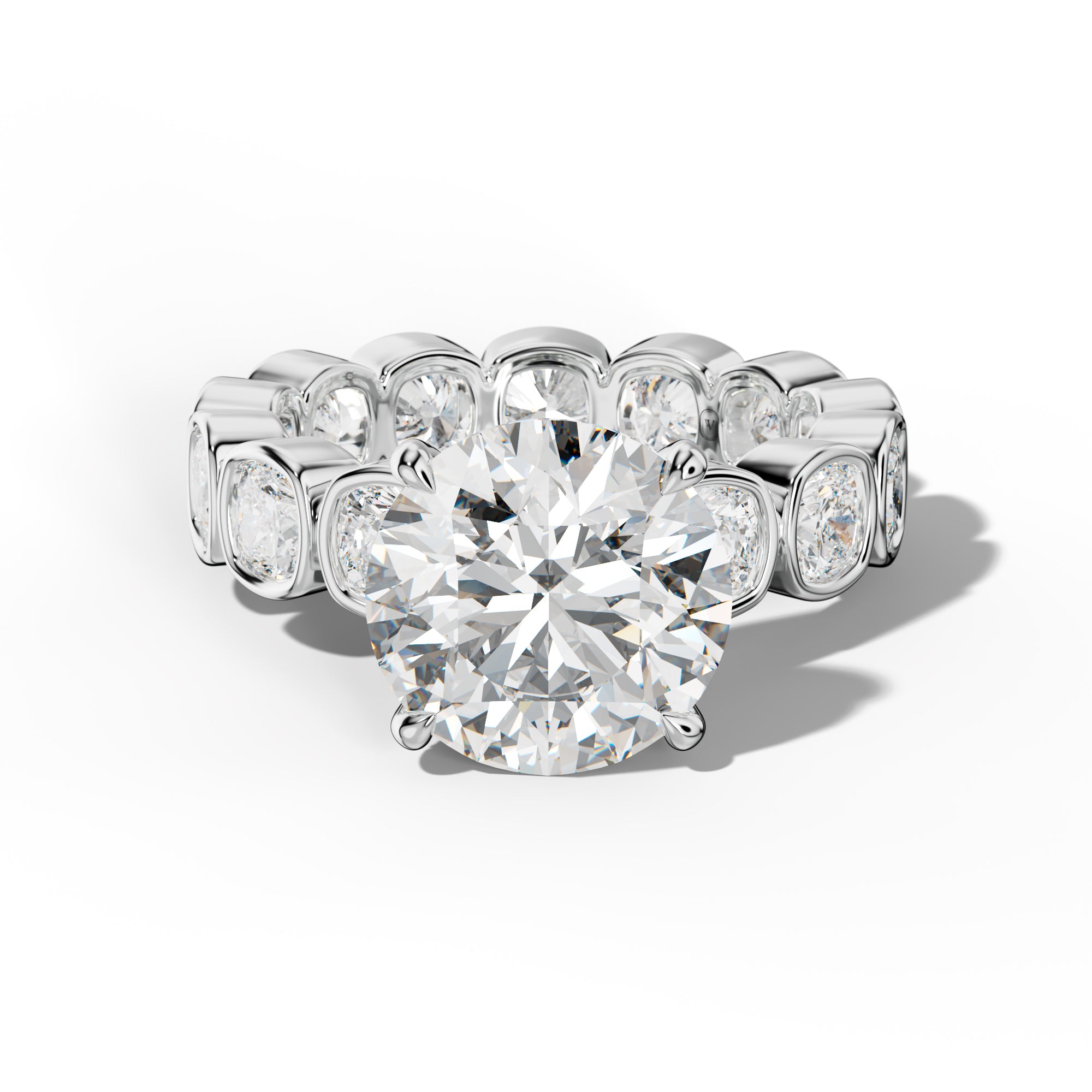 Emerson Round Diamond Engagement Ring With Cushion Side Stones