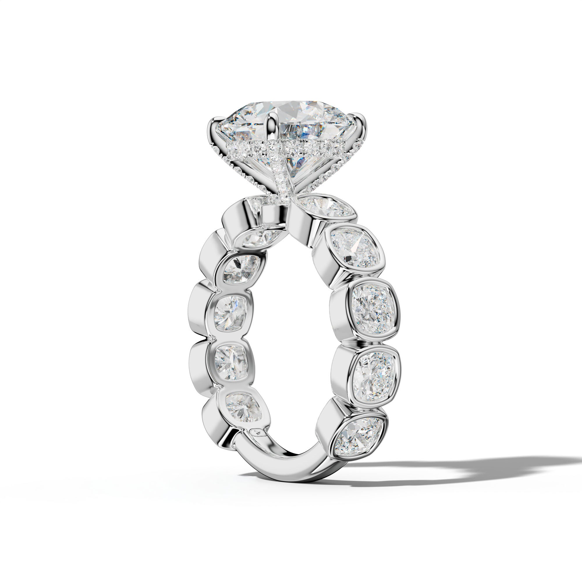 Sage Round Diamond Engagement Ring With Cushion Side Stones