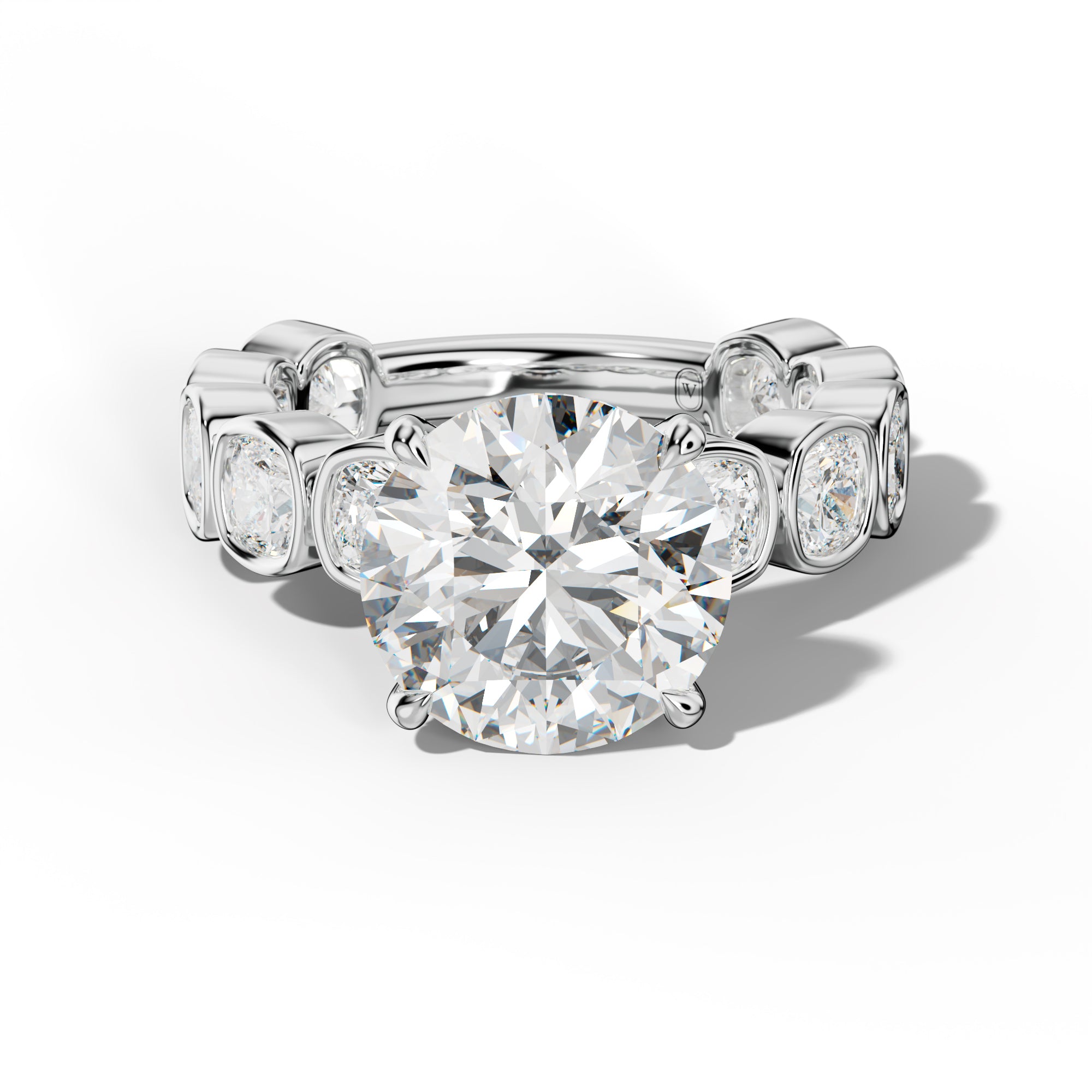 Sage Round Diamond Engagement Ring With Cushion Side Stones