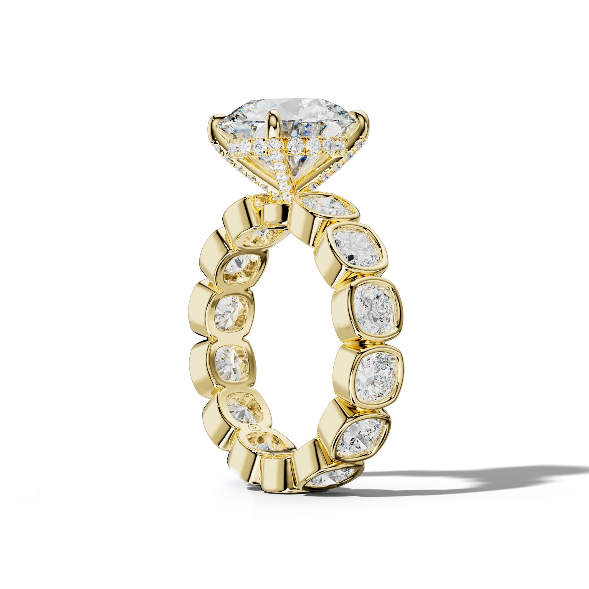 Emerson Round Diamond Engagement Ring With Cushion Side Stones