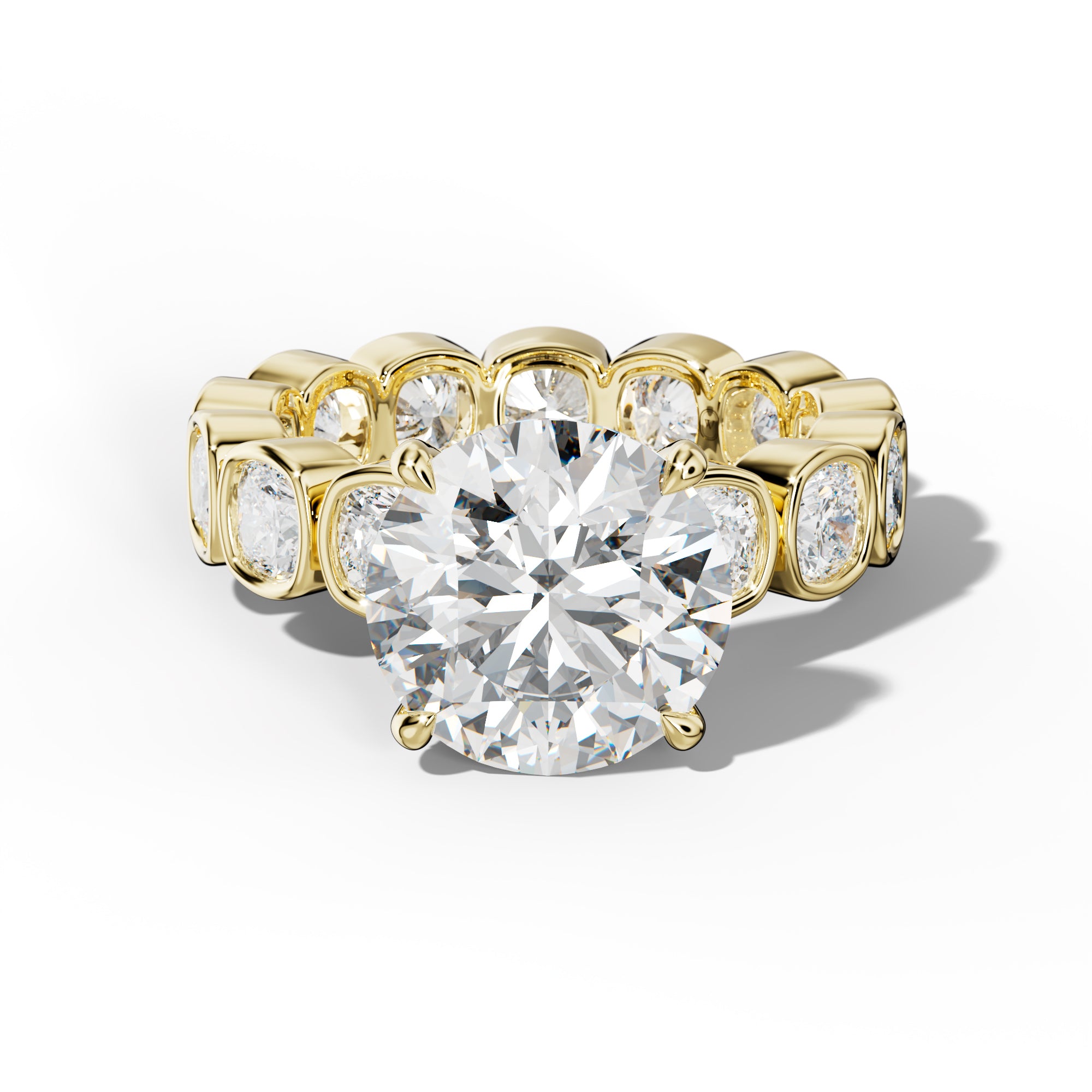Emerson Round Diamond Engagement Ring With Cushion Side Stones
