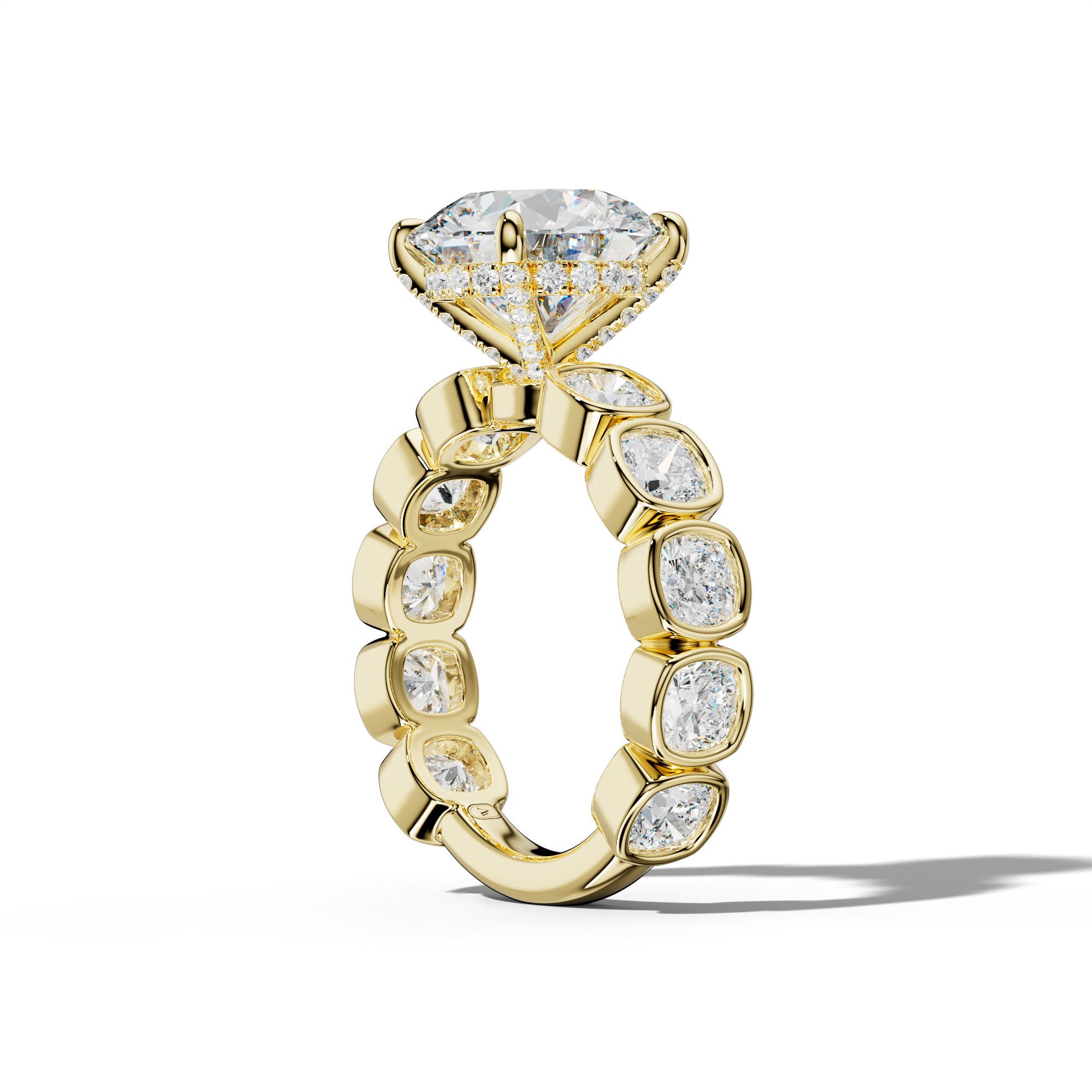 Sage Round Diamond Engagement Ring With Cushion Side Stones