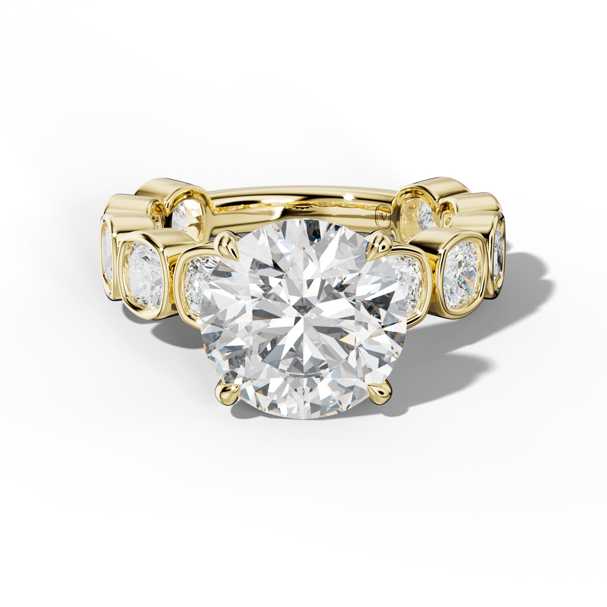 Sage Round Diamond Engagement Ring With Cushion Side Stones