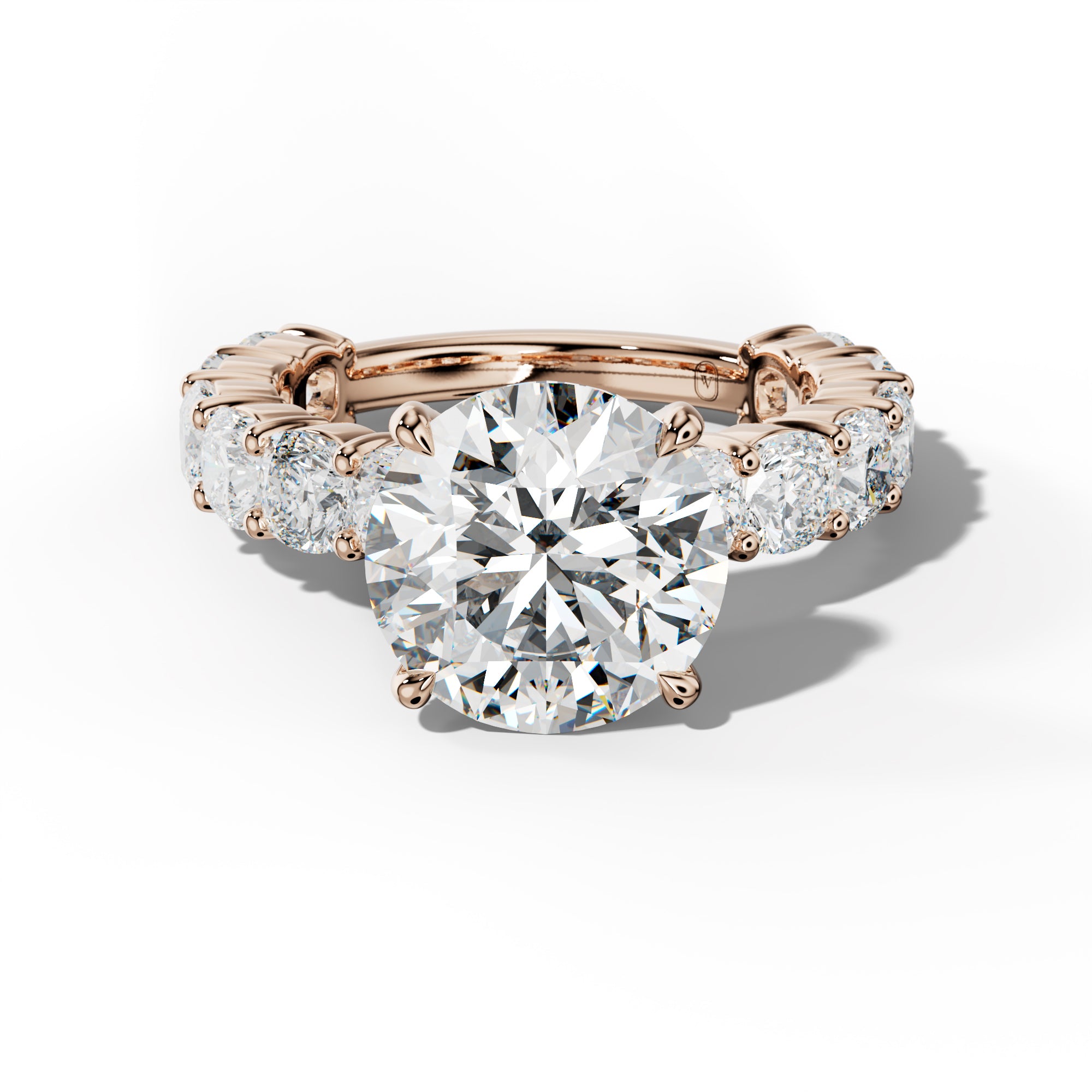 Scottie Round Diamond Engagement Ring With Cushion Side Stones