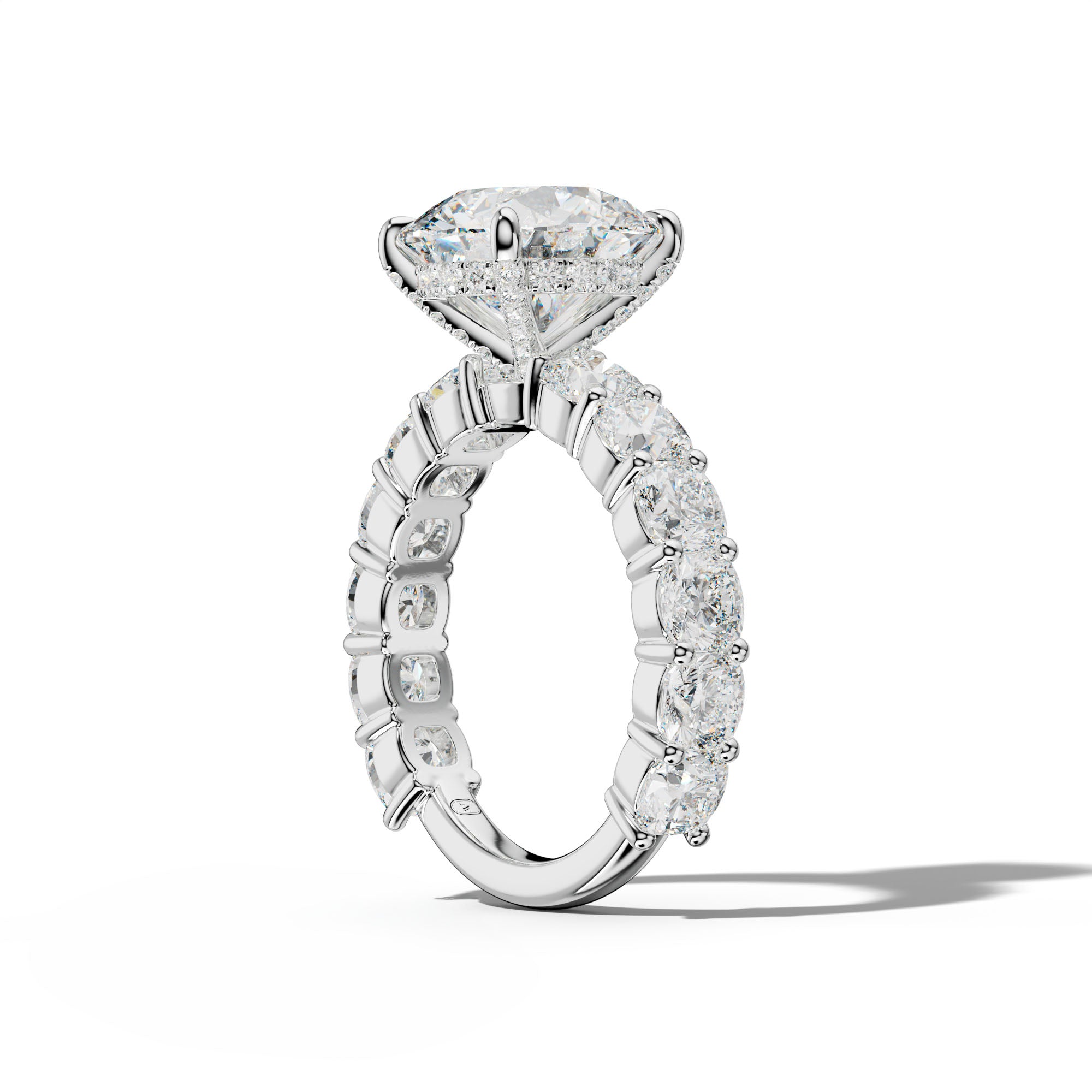 Scottie Round Diamond Engagement Ring With Cushion Side Stones
