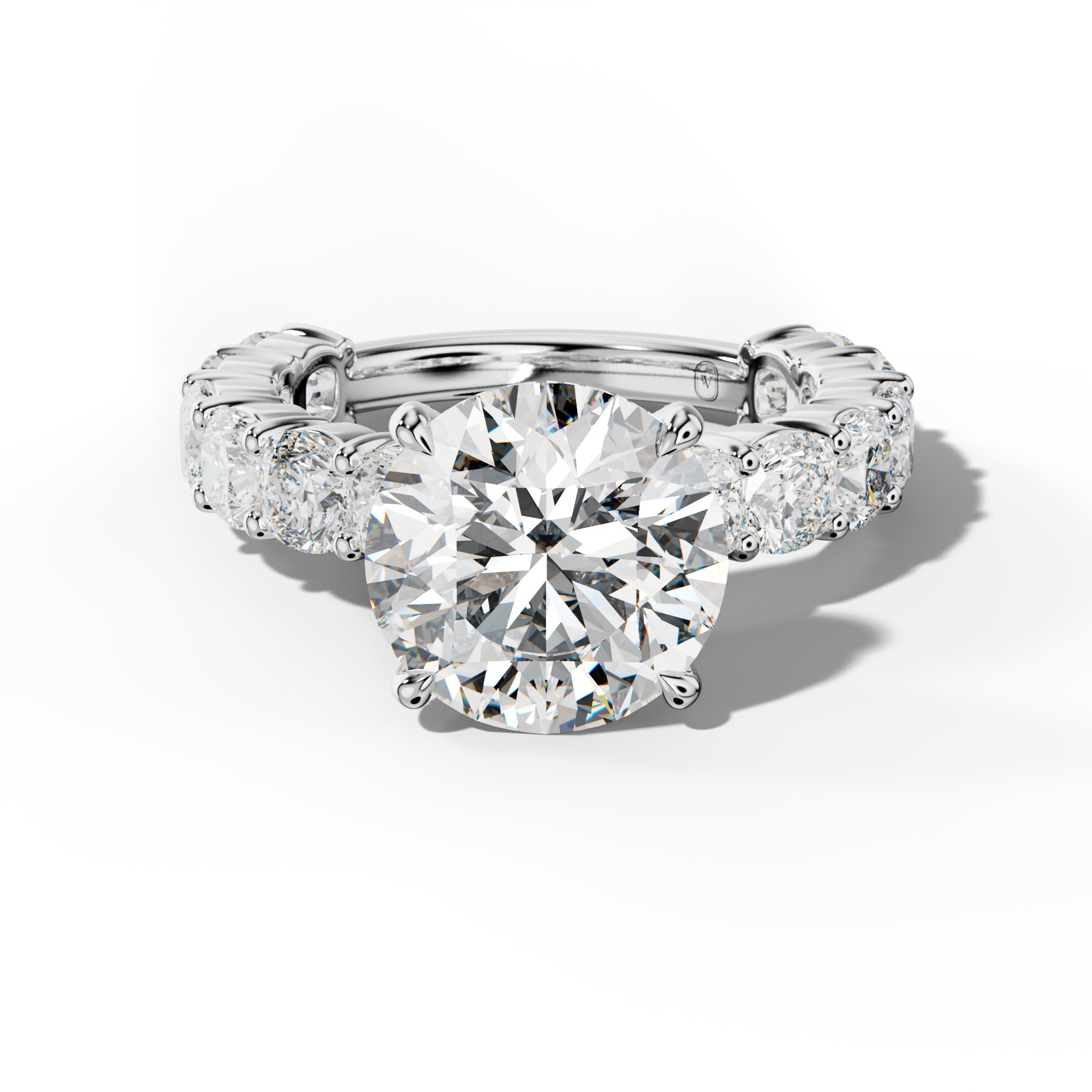 Scottie Round Diamond Engagement Ring With Cushion Side Stones
