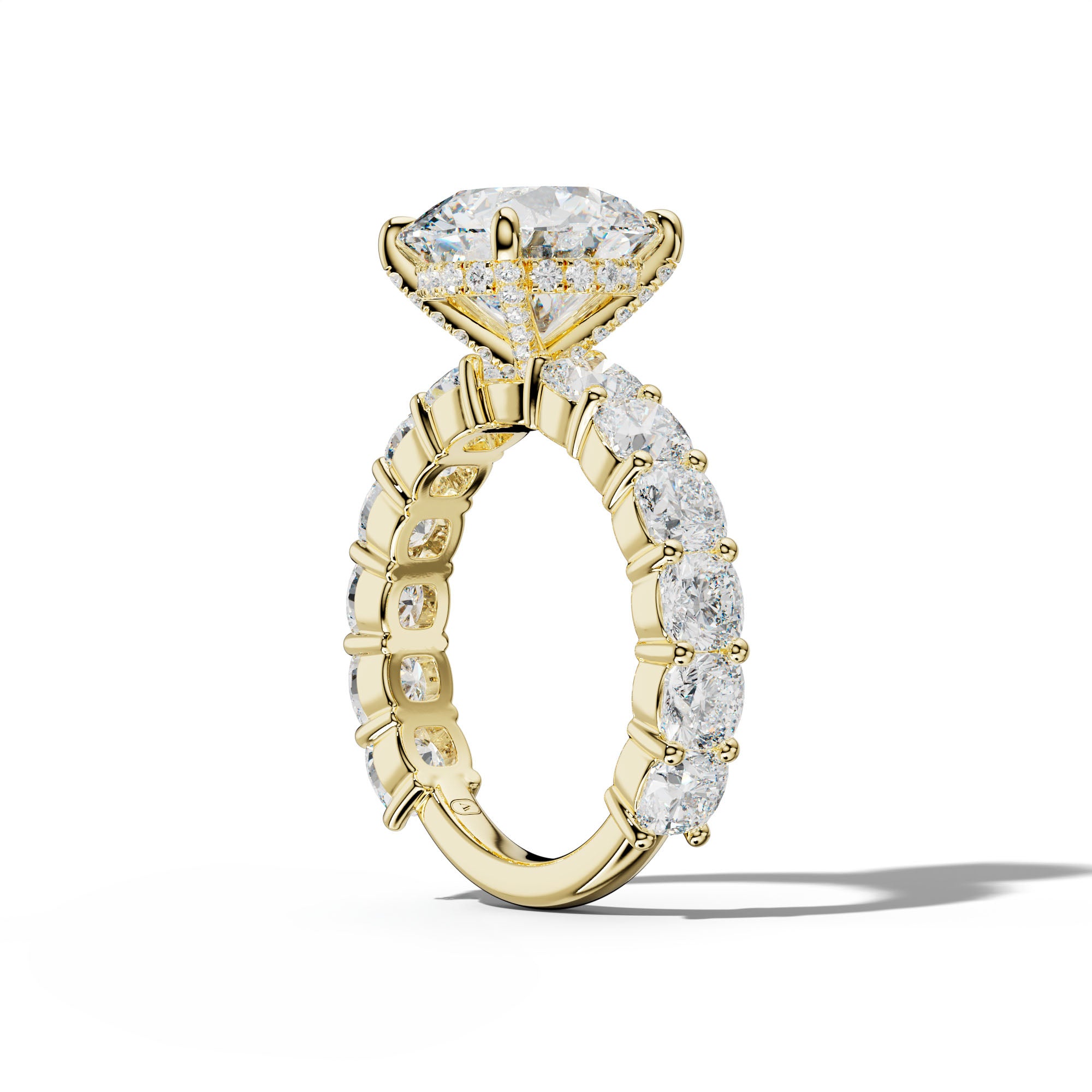 Scottie Round Diamond Engagement Ring With Cushion Side Stones