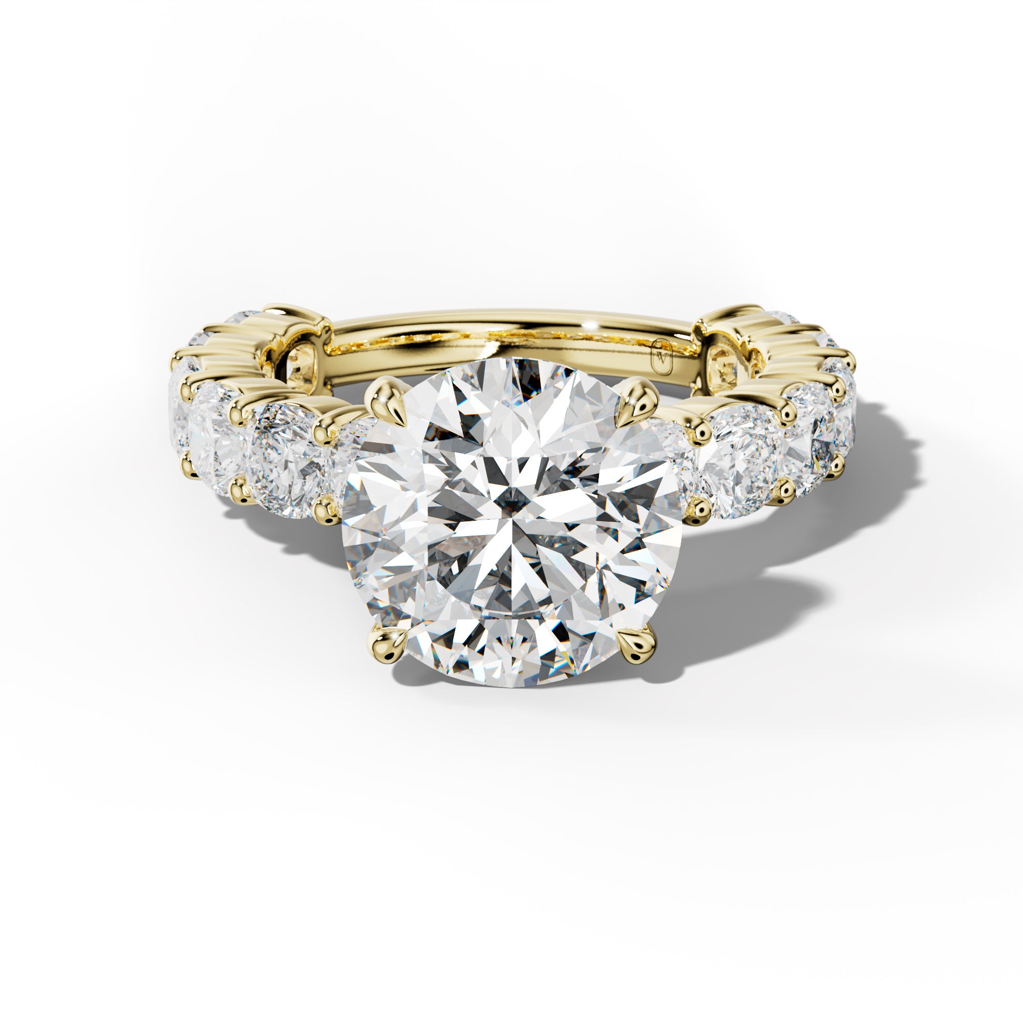 Scottie Round Diamond Engagement Ring With Cushion Side Stones