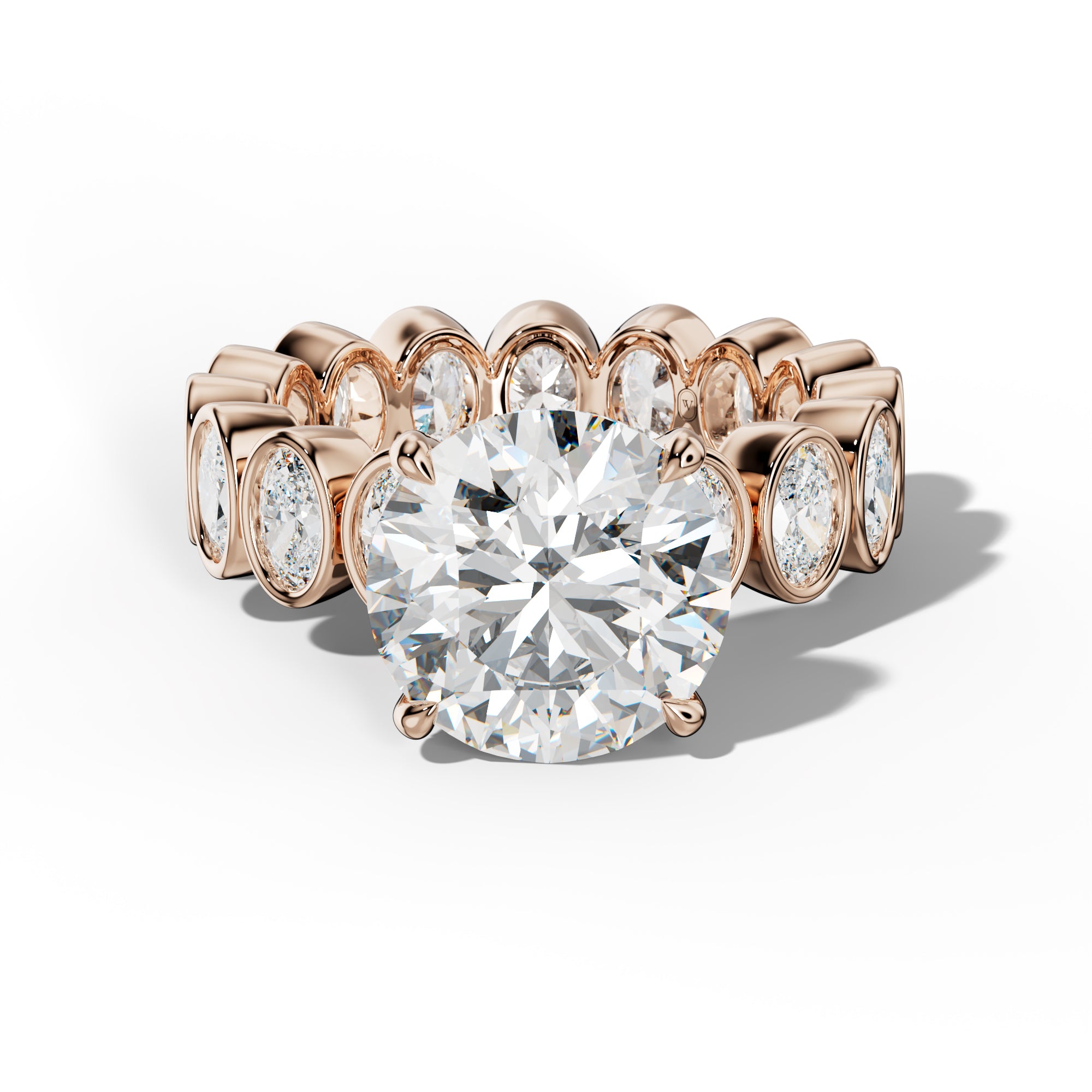 Brielle Round Diamond Engagement Ring With Oval Side Stones