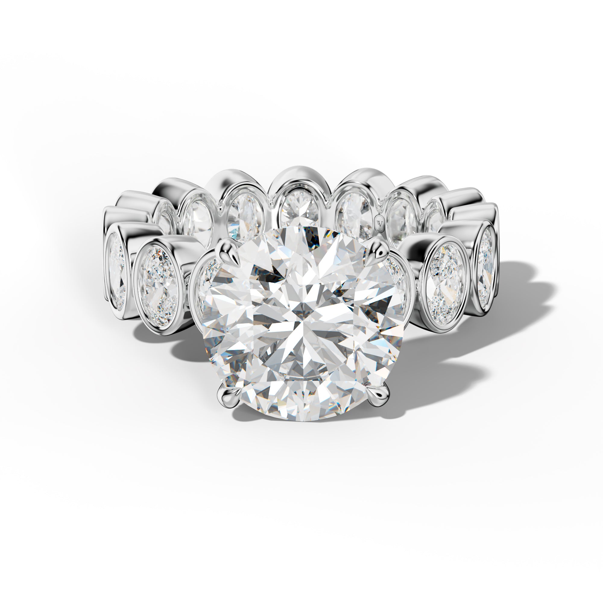 Brielle Round Diamond Engagement Ring With Oval Side Stones