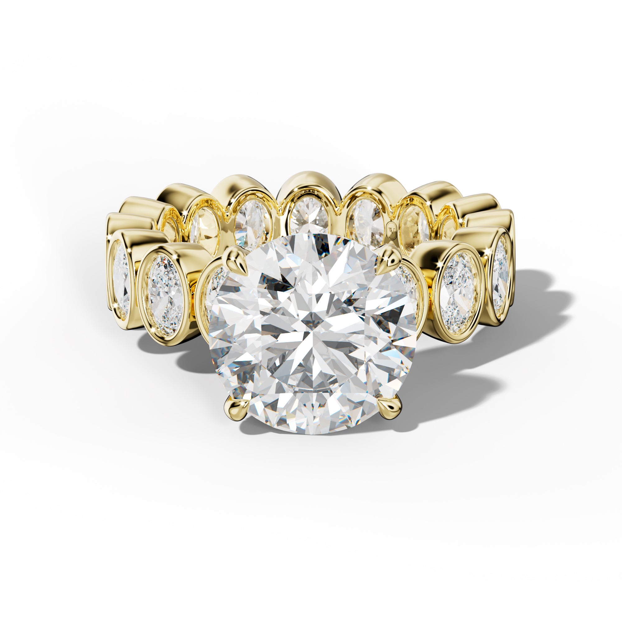 Brielle Round Diamond Engagement Ring With Oval Side Stones