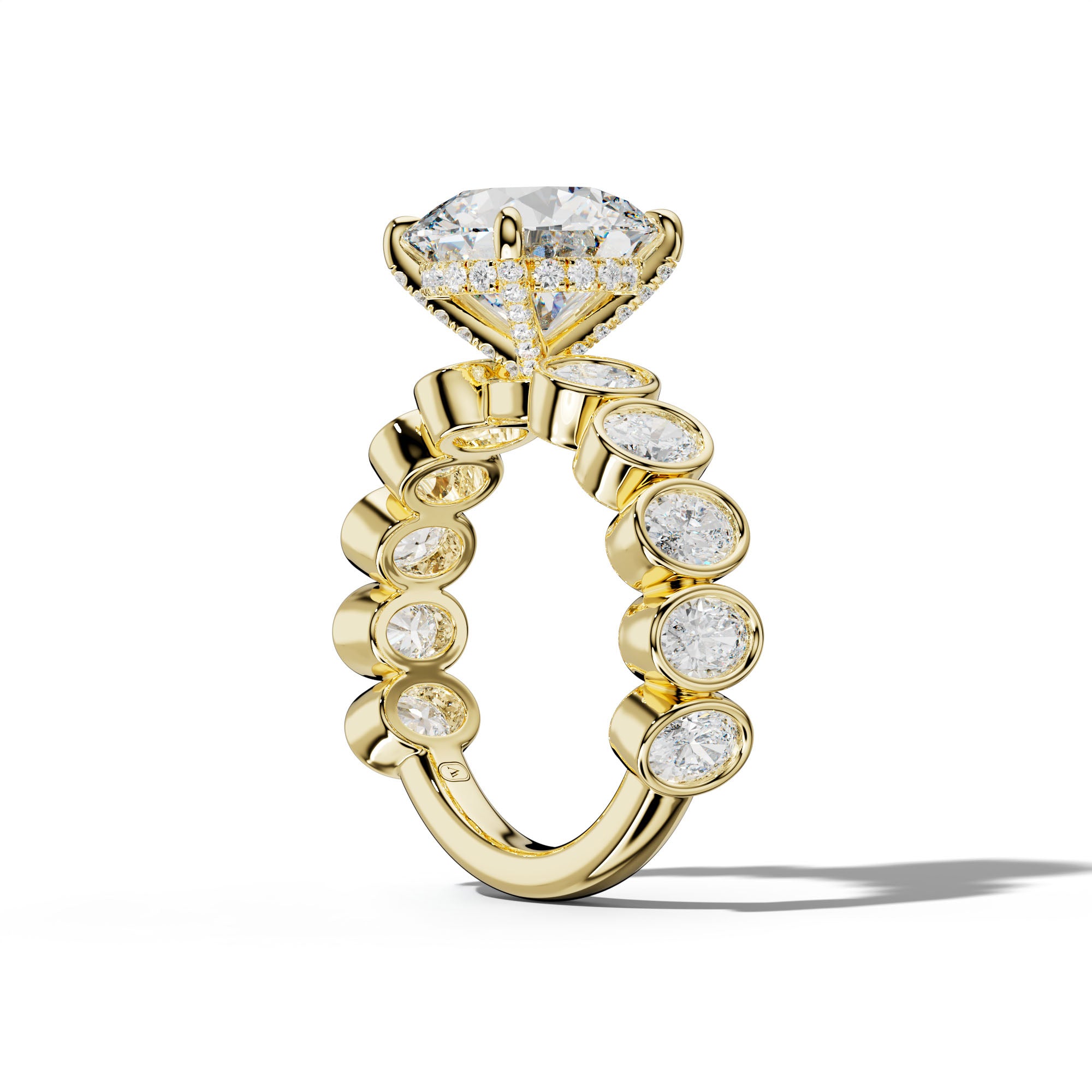 Linda Round Diamond Engagement Ring With Oval Side Stones