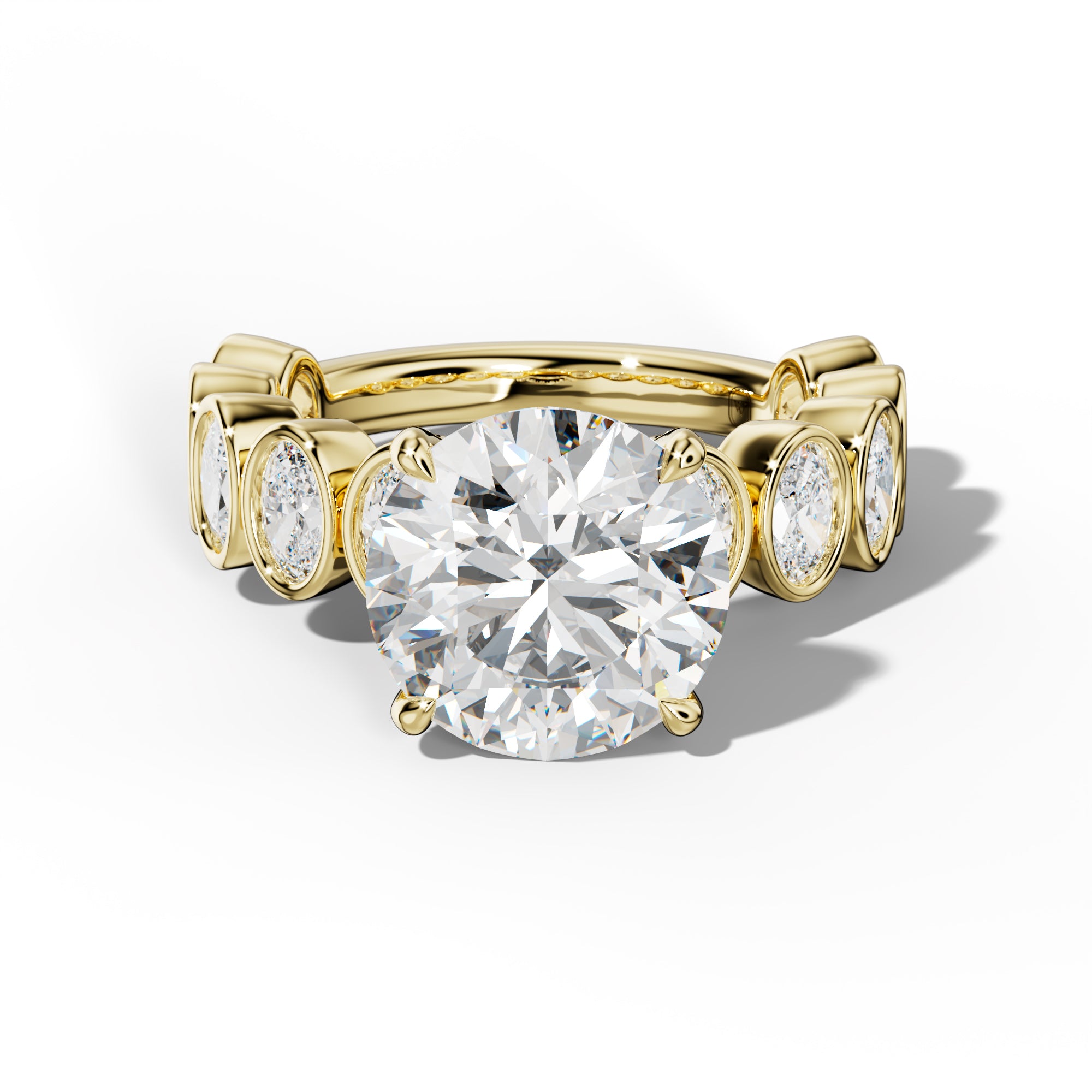 Linda Round Diamond Engagement Ring With Oval Side Stones