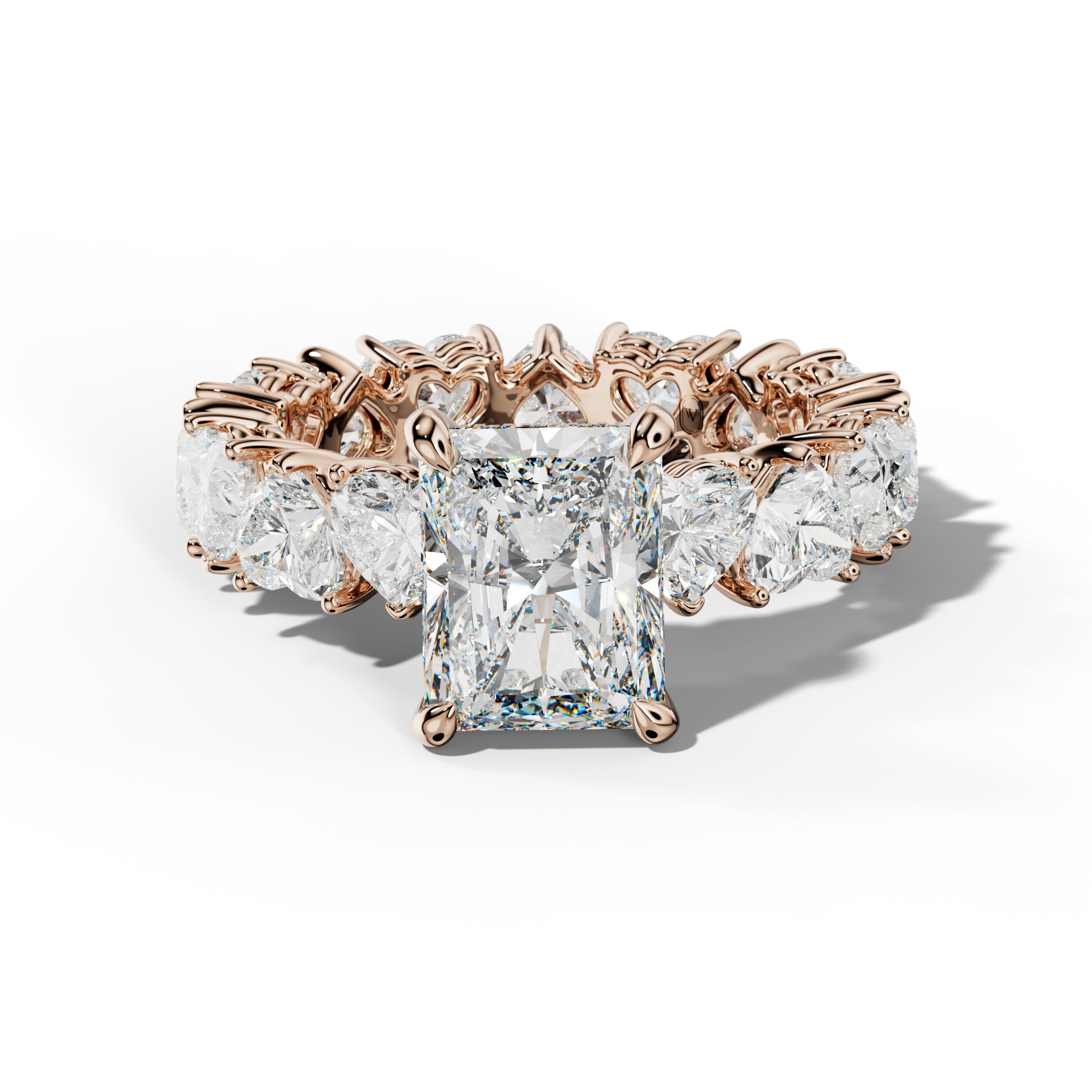 Melany Radiant Diamond Engagement Ring With Heart Side Stones