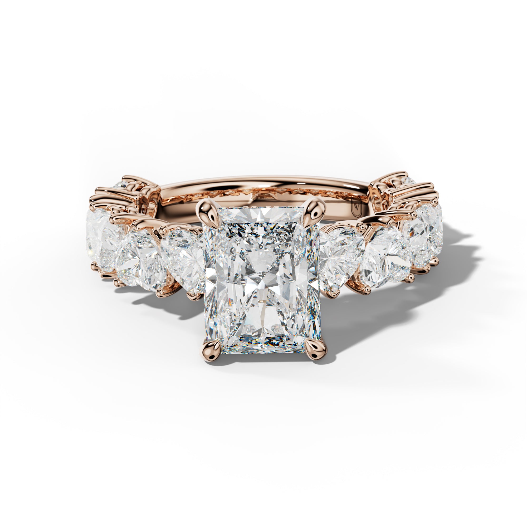 Logan Radiant Diamond Engagement Ring With Heart Side Stones