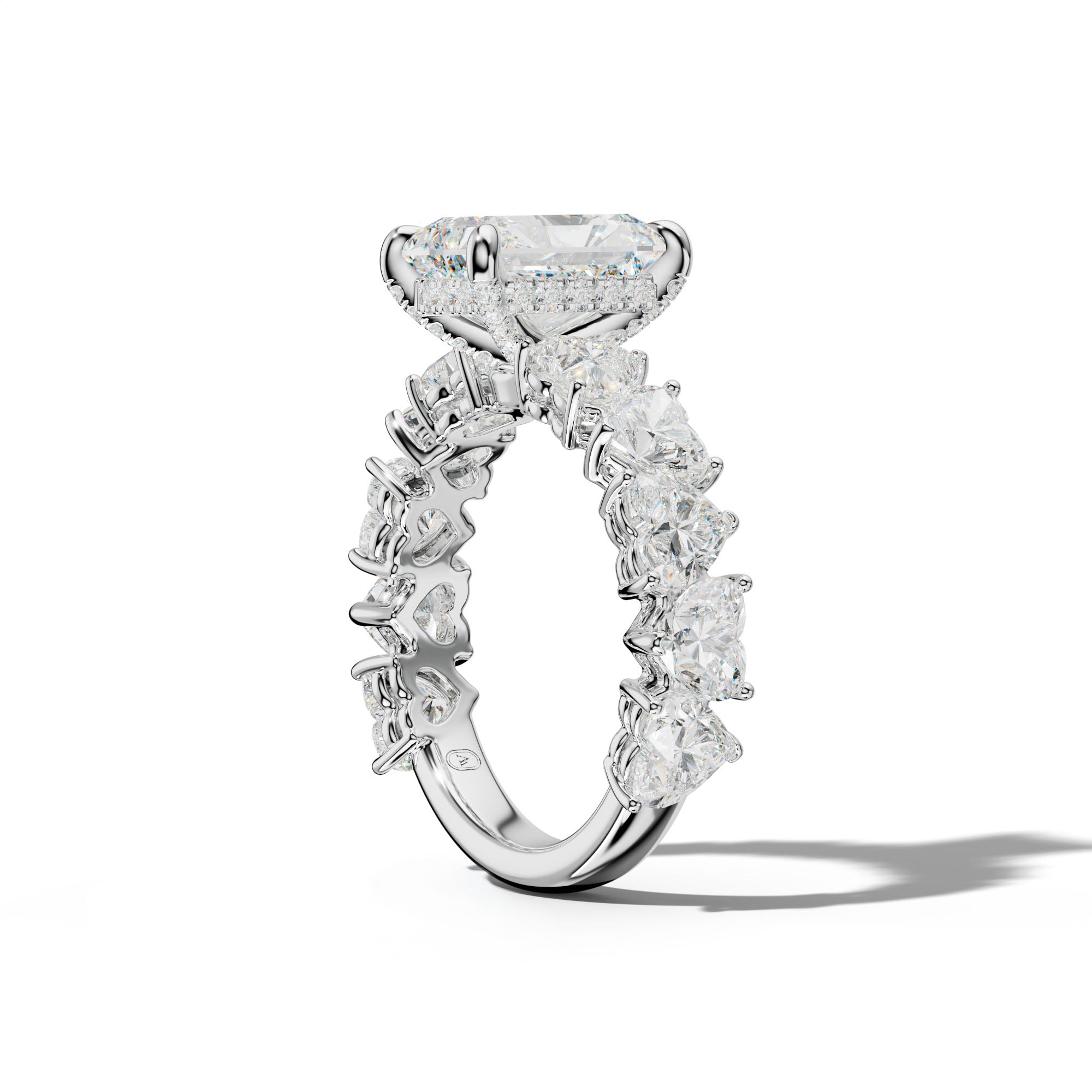 Logan Radiant Diamond Engagement Ring With Heart Side Stones