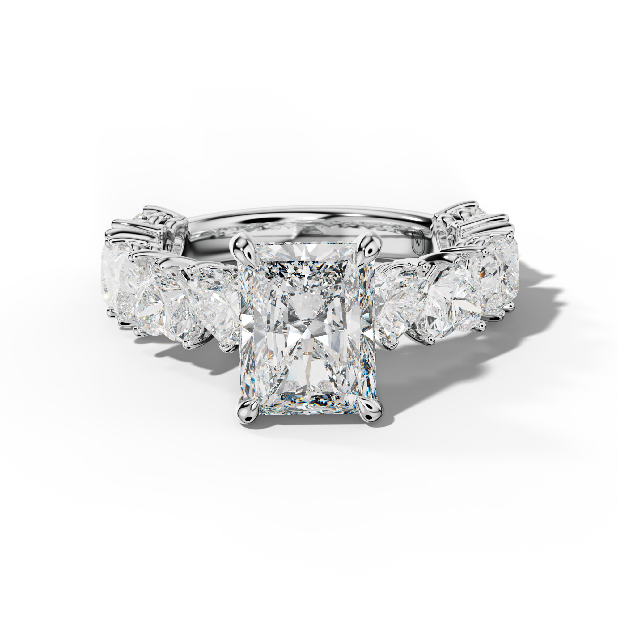 Logan Radiant Diamond Engagement Ring With Heart Side Stones