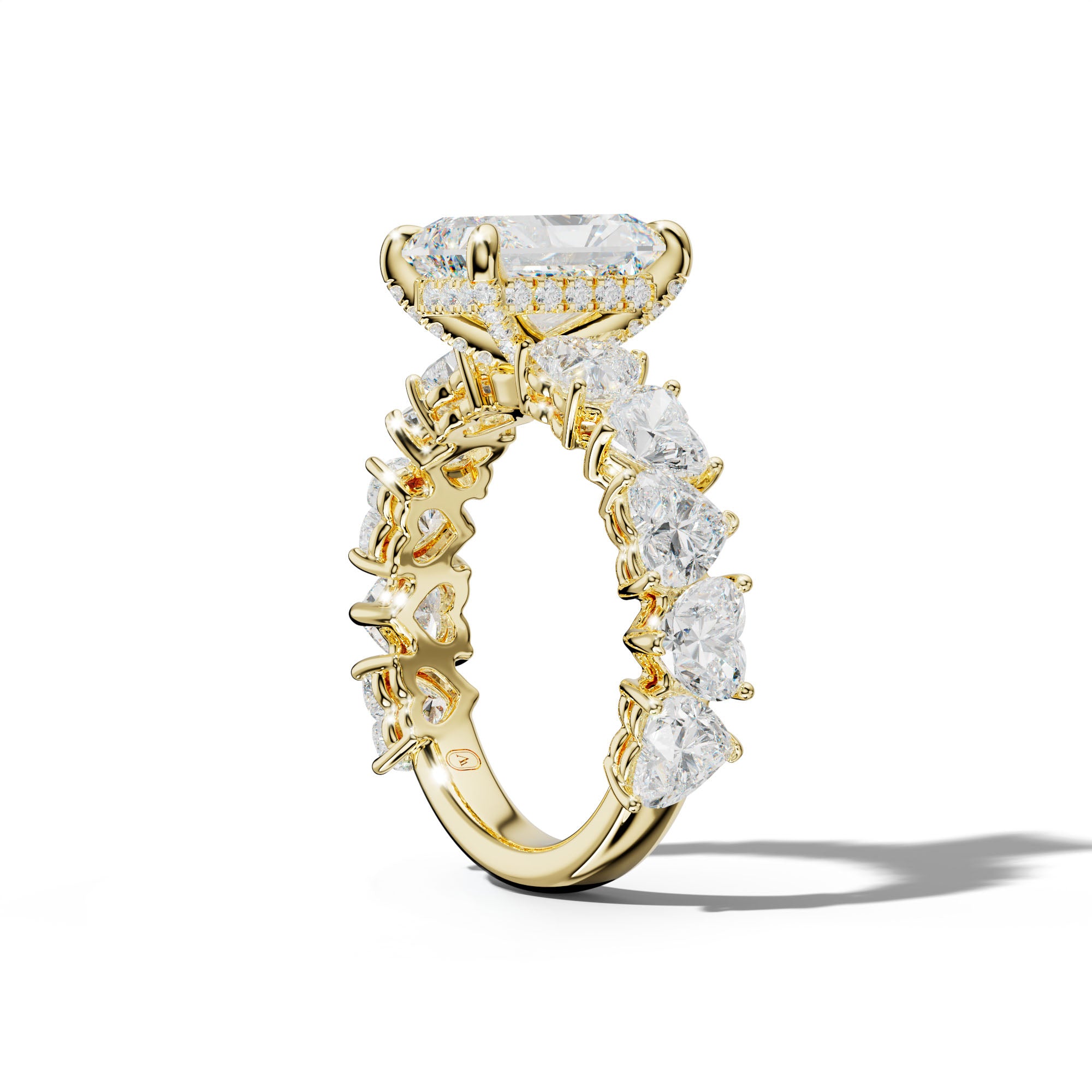 Logan Radiant Diamond Engagement Ring With Heart Side Stones