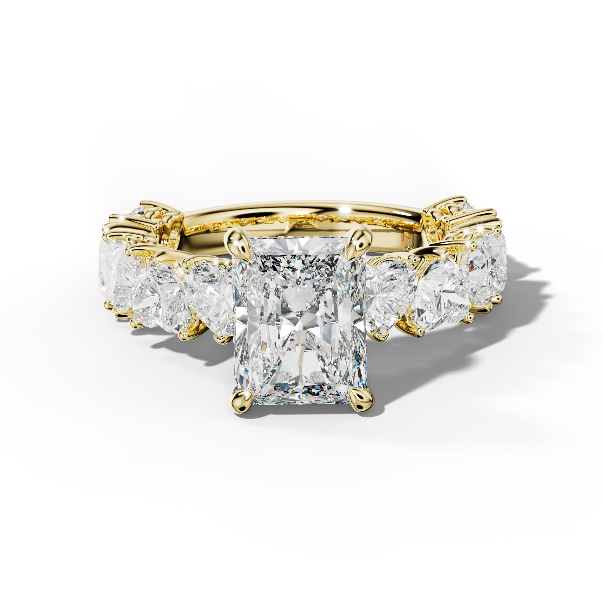 Logan Radiant Diamond Engagement Ring With Heart Side Stones