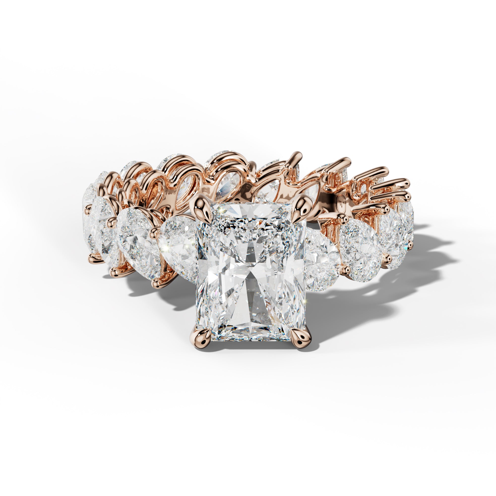 Quinn Radiant Diamond  Engagement Ring With Slanted Pear Side Stones