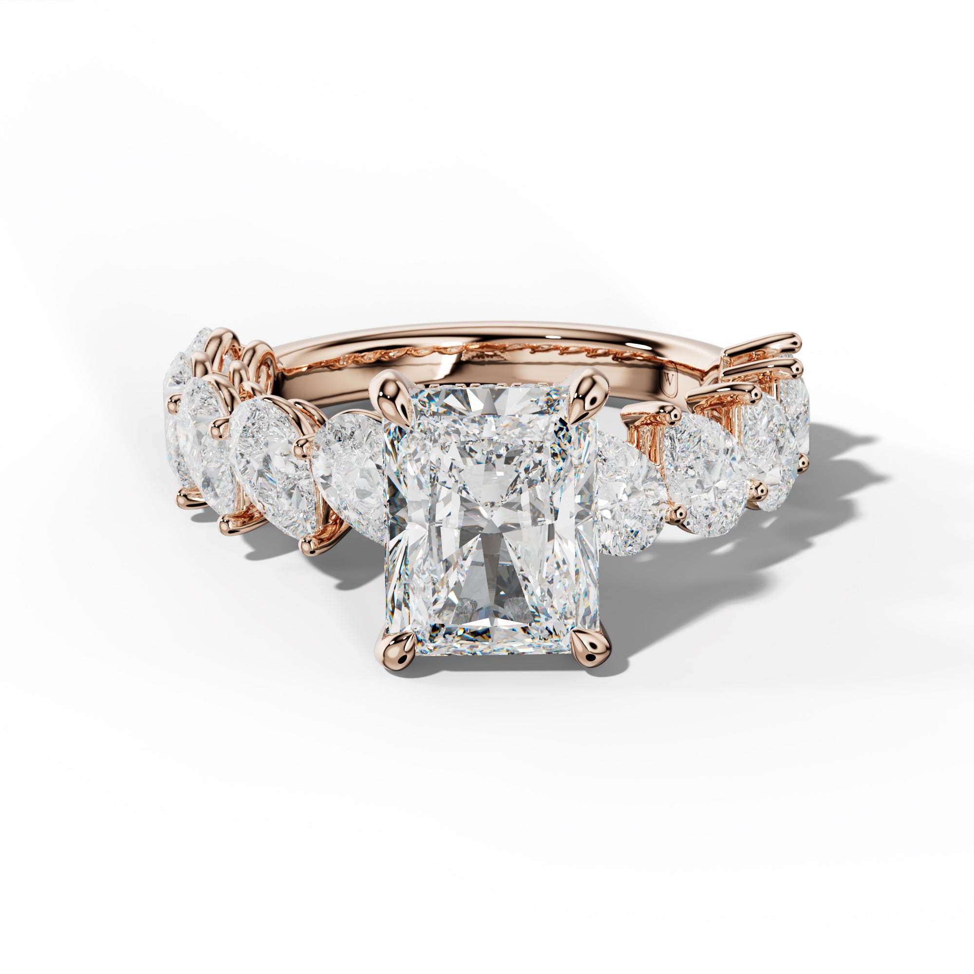 Elisabeth Radiant Diamond Engagement Ring With Slanted Pear Side Stones