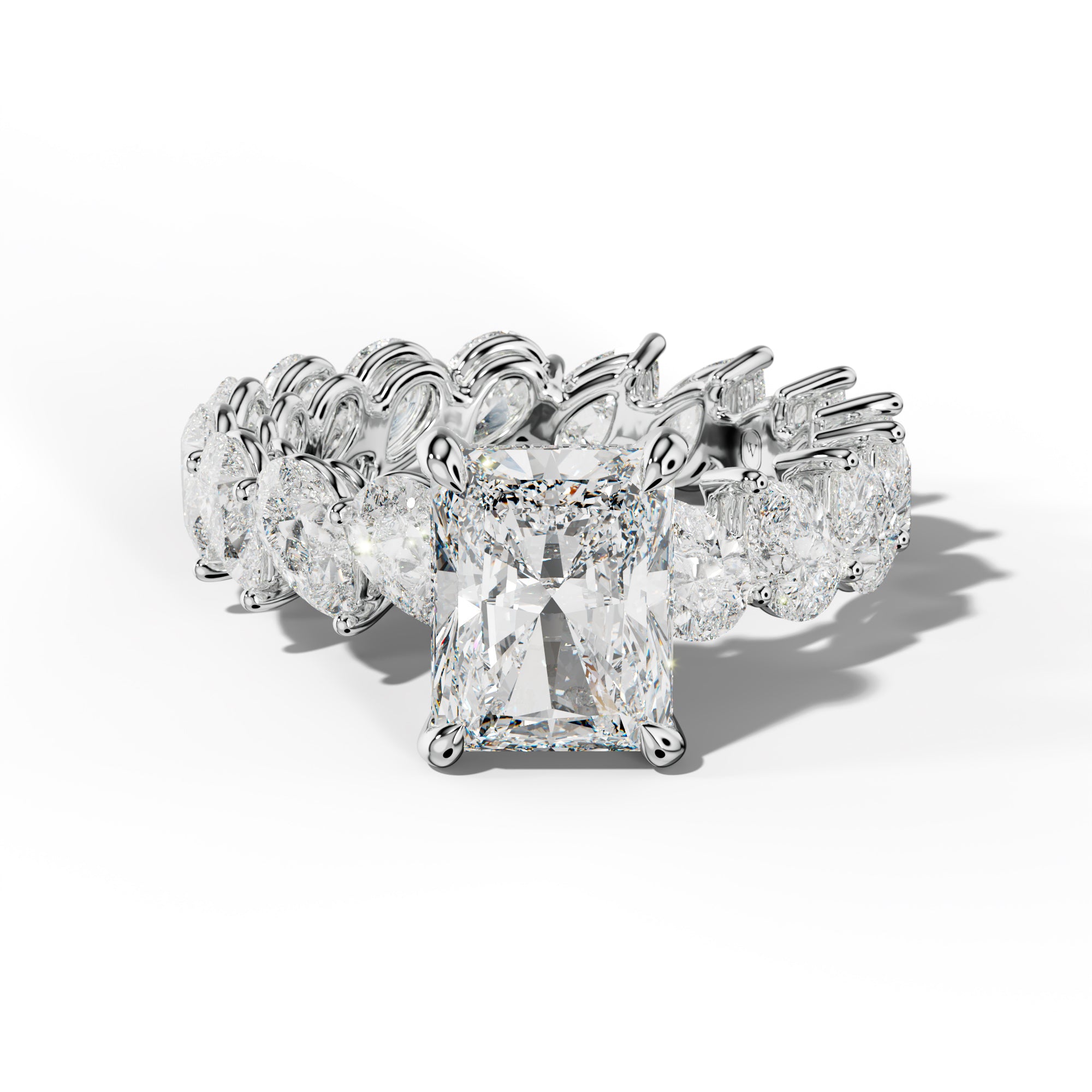 Quinn Radiant Diamond  Engagement Ring With Slanted Pear Side Stones