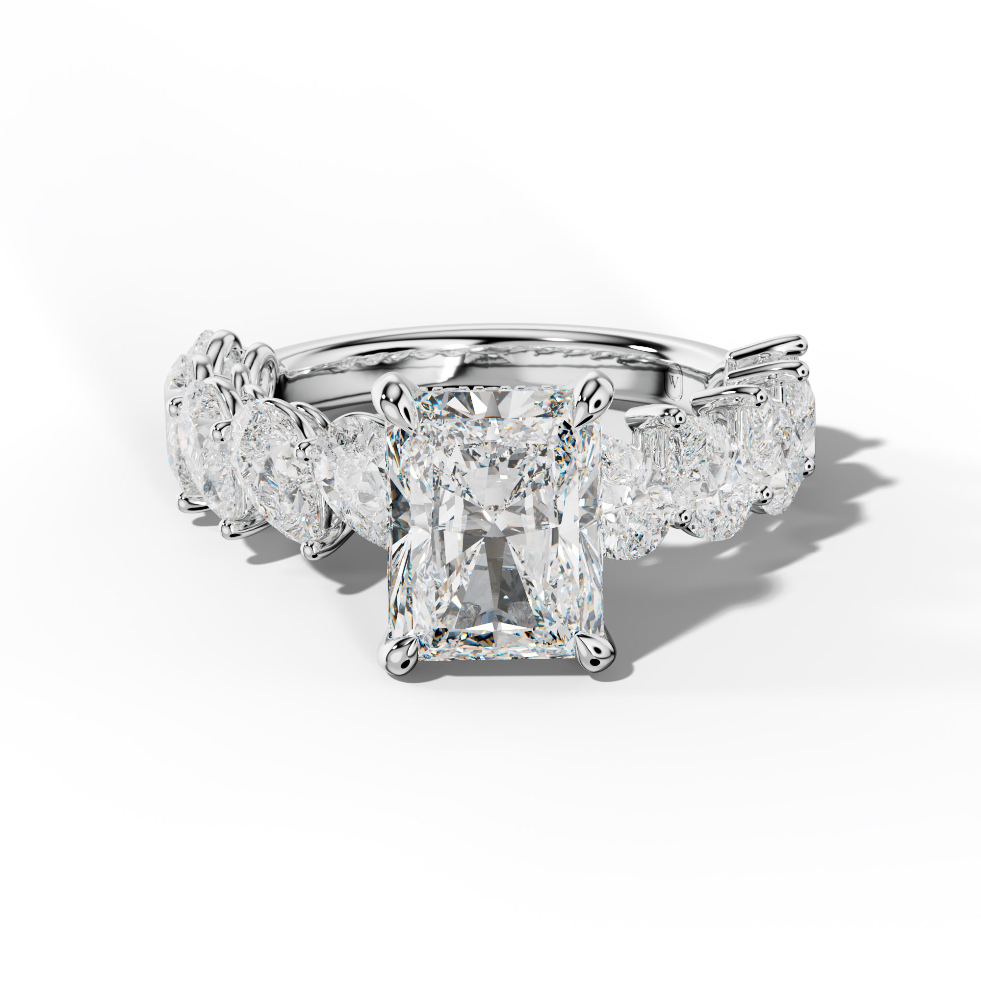 Elisabeth Radiant Diamond Engagement Ring With Slanted Pear Side Stones