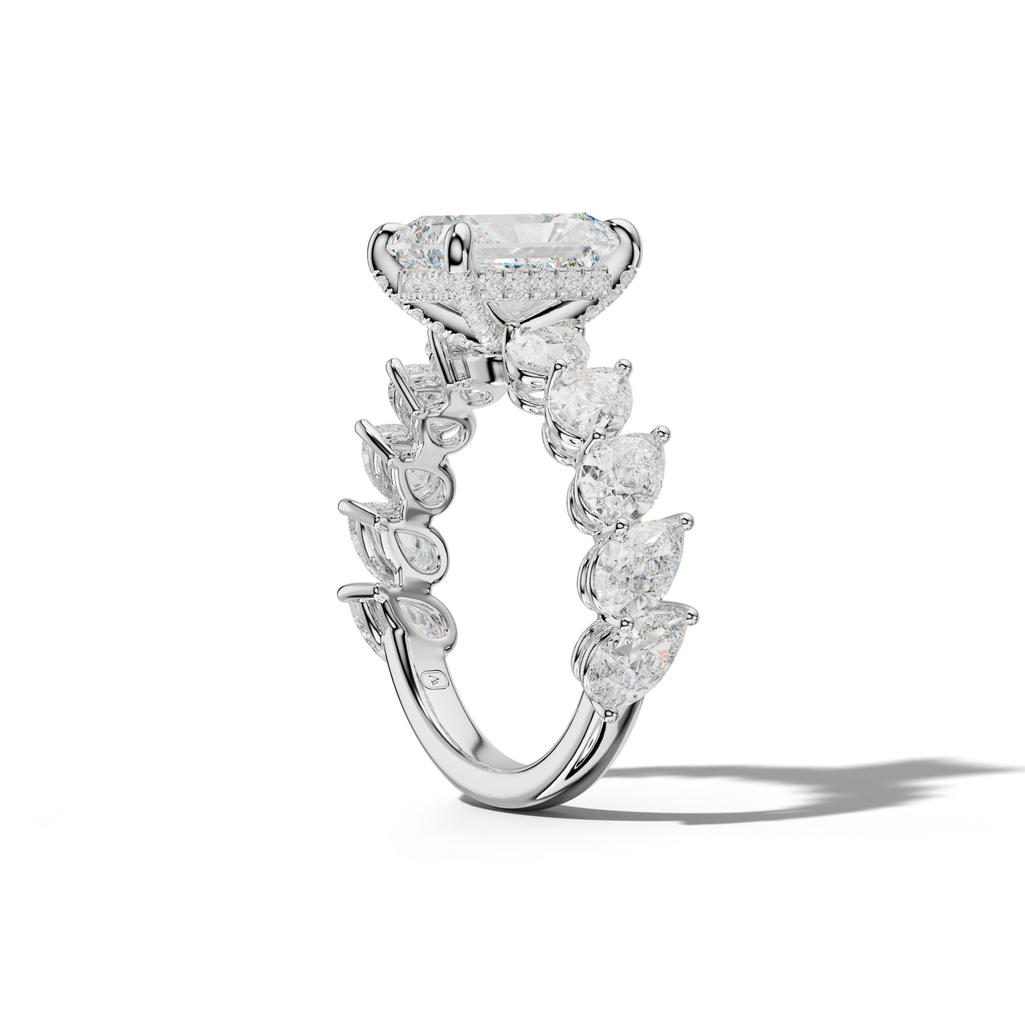 Elisabeth Radiant Diamond Engagement Ring With Slanted Pear Side Stones
